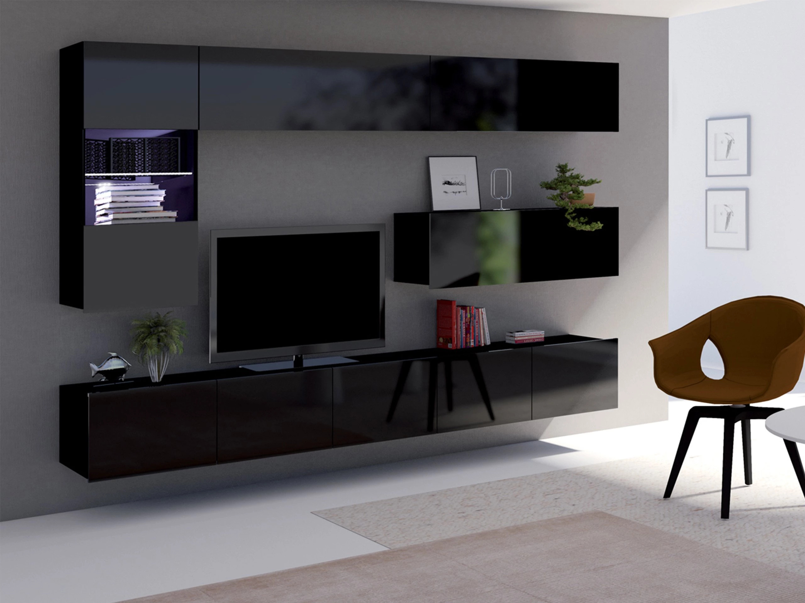 Living room set Remus IV (Black + Glossy black)