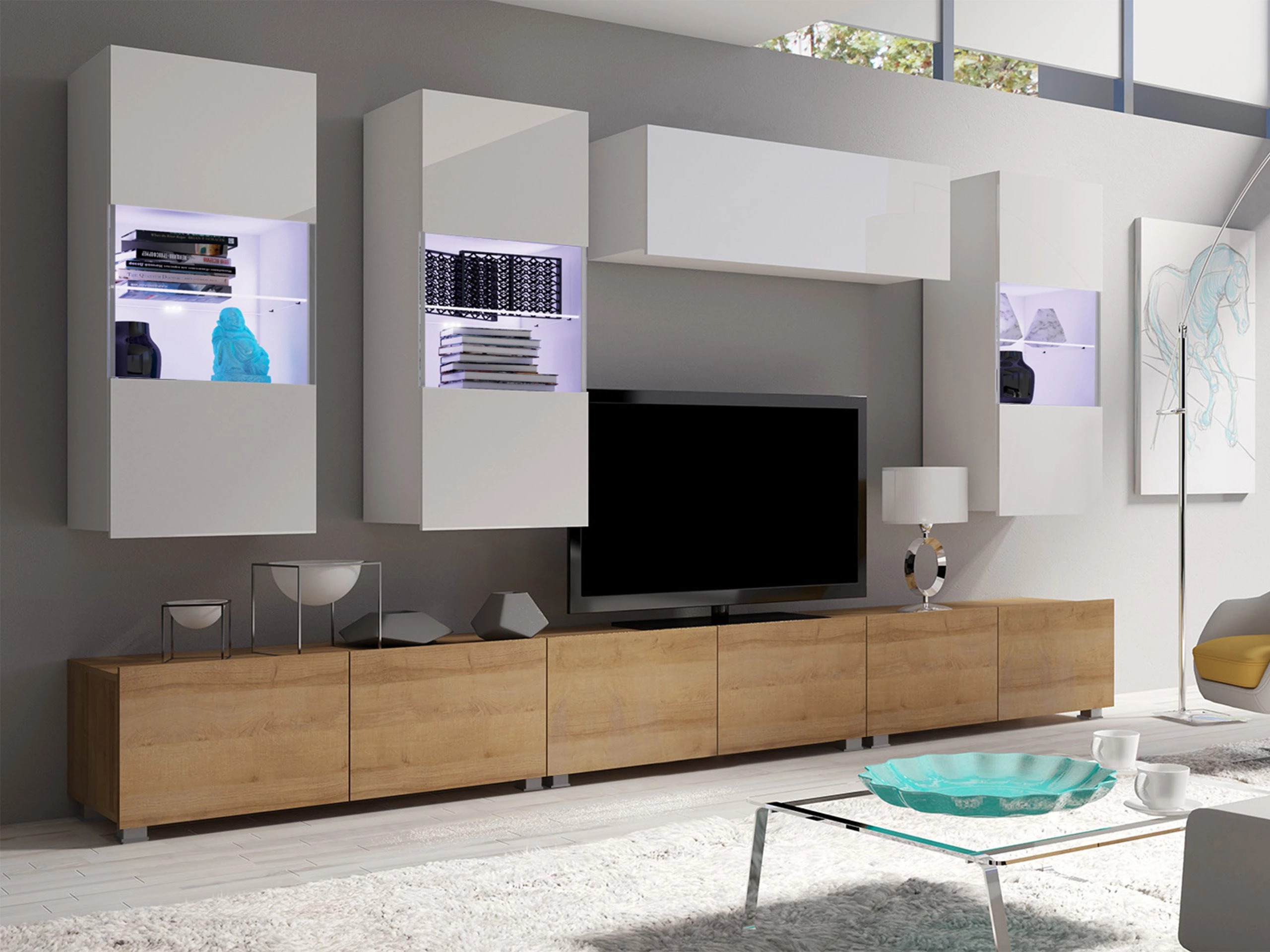 Living room set Remus XI (Golden oak + White + Glossy white)