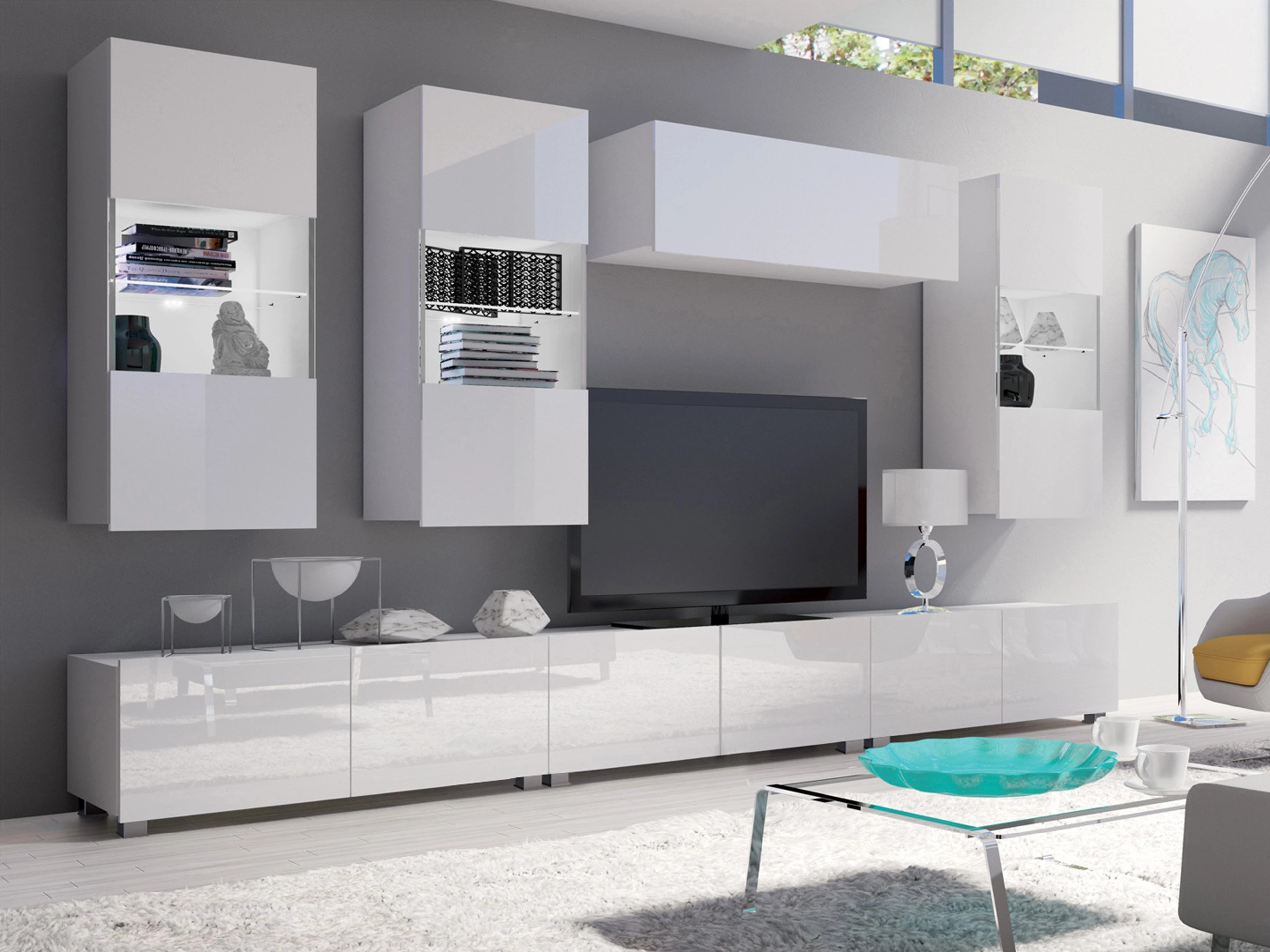 Living room set Remus XI (White + Glossy white)