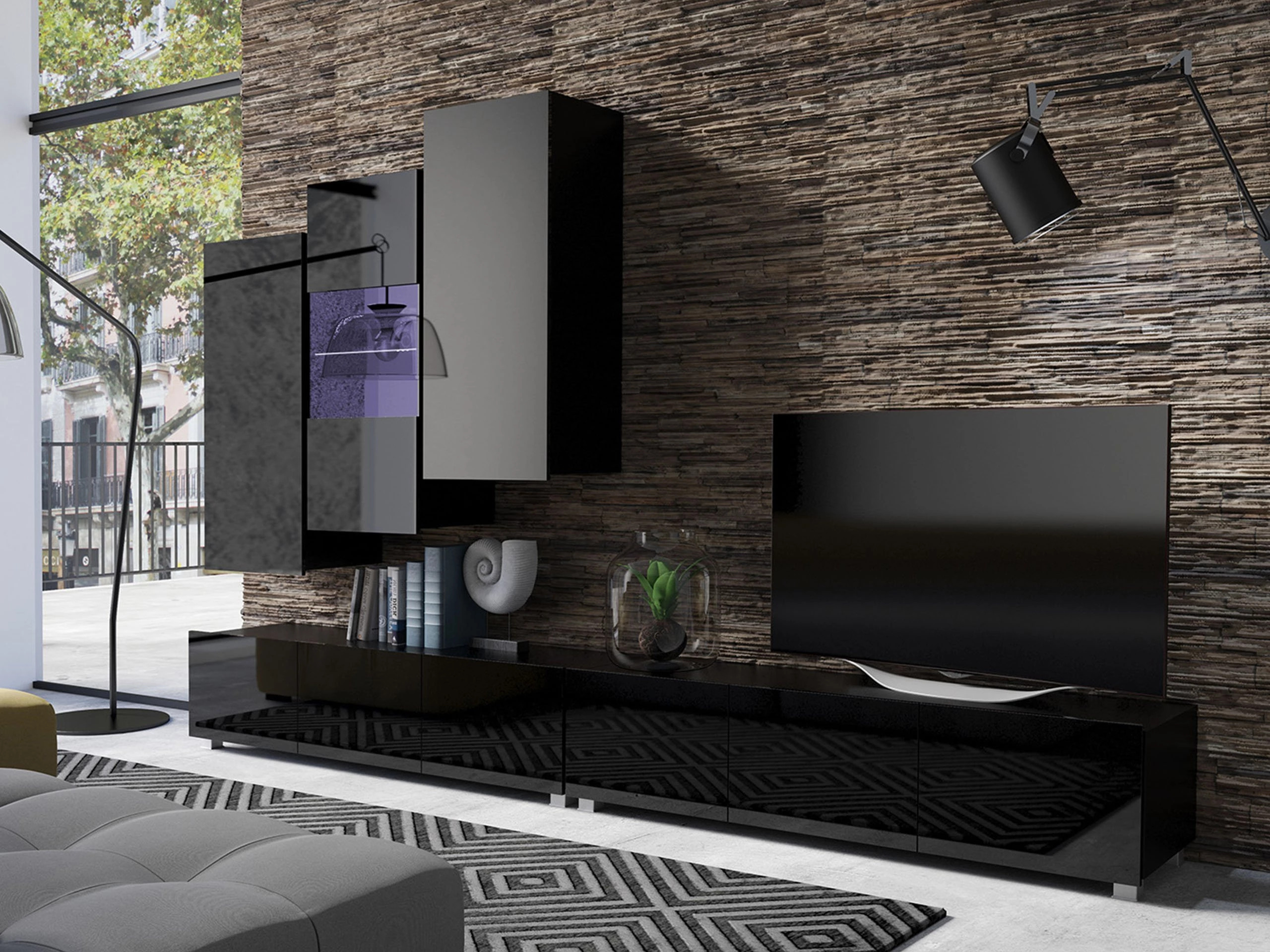 Living room set Remus XVII (Black + Glossy black)