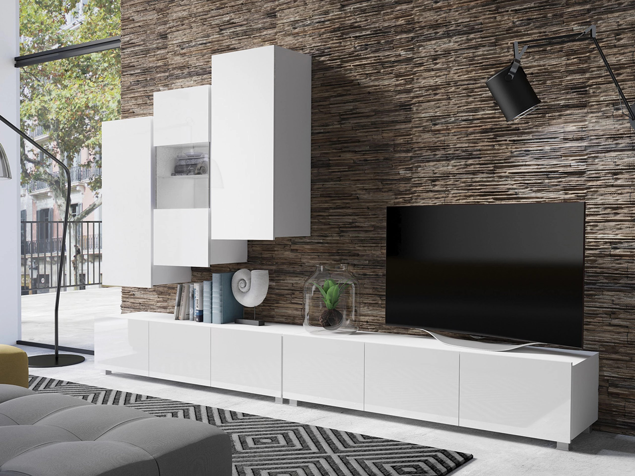 Living room set Remus XVII (White + Glossy white)