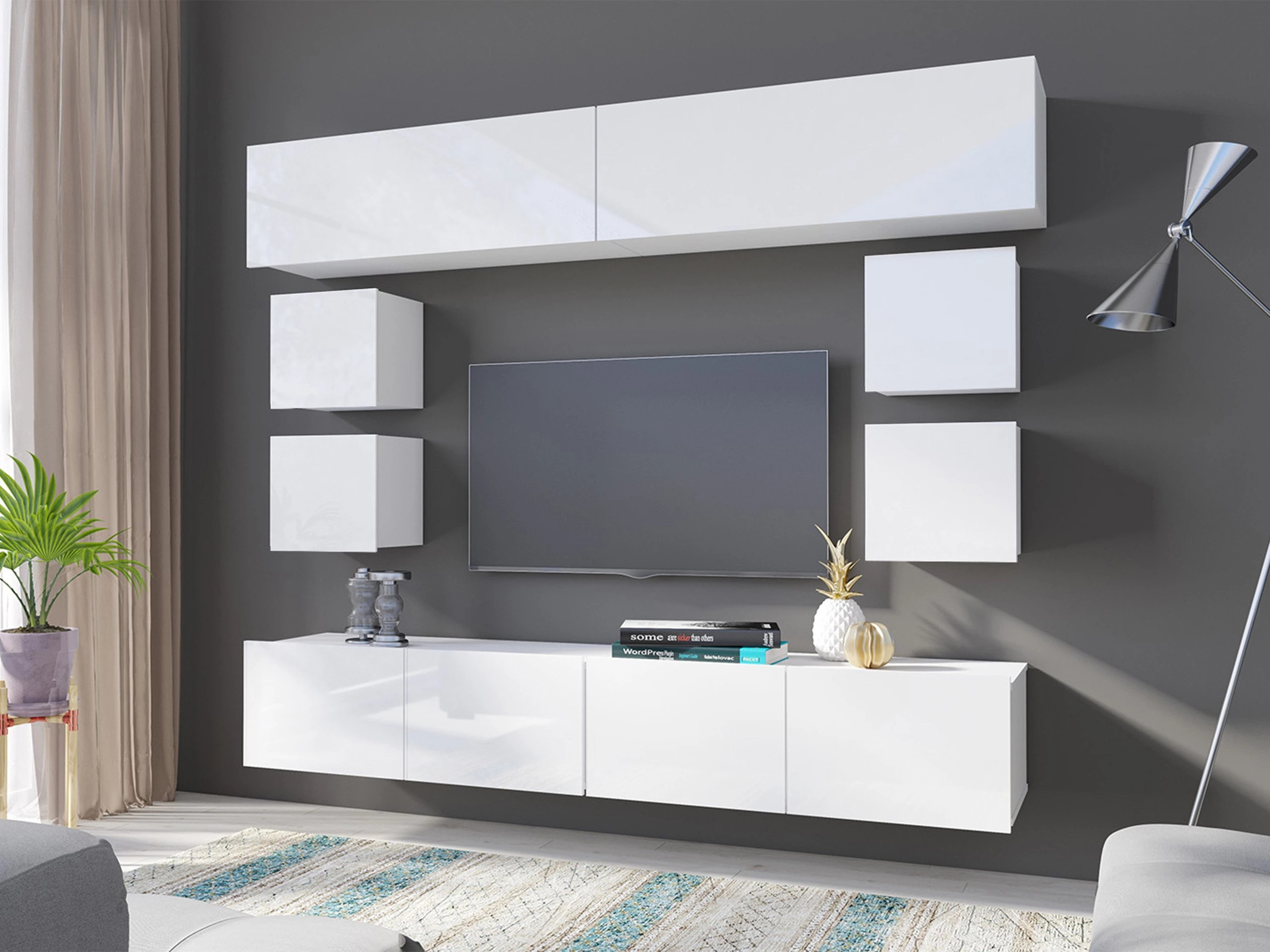 Wall cabinet Remus II (White + Glossy white)