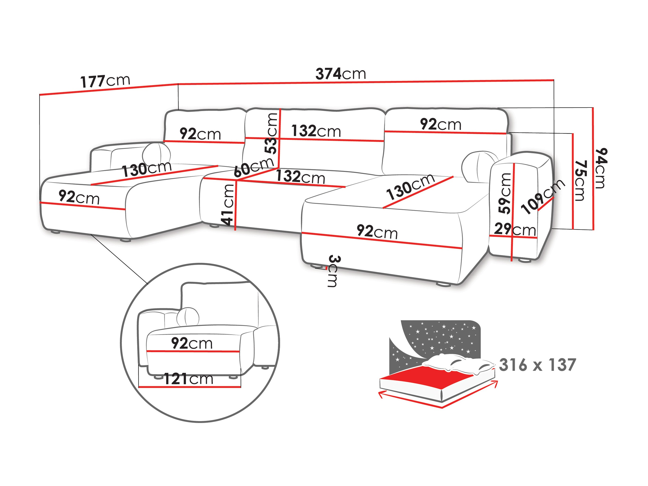 Corner sofa TrendyNest Piscor (Coral 65)