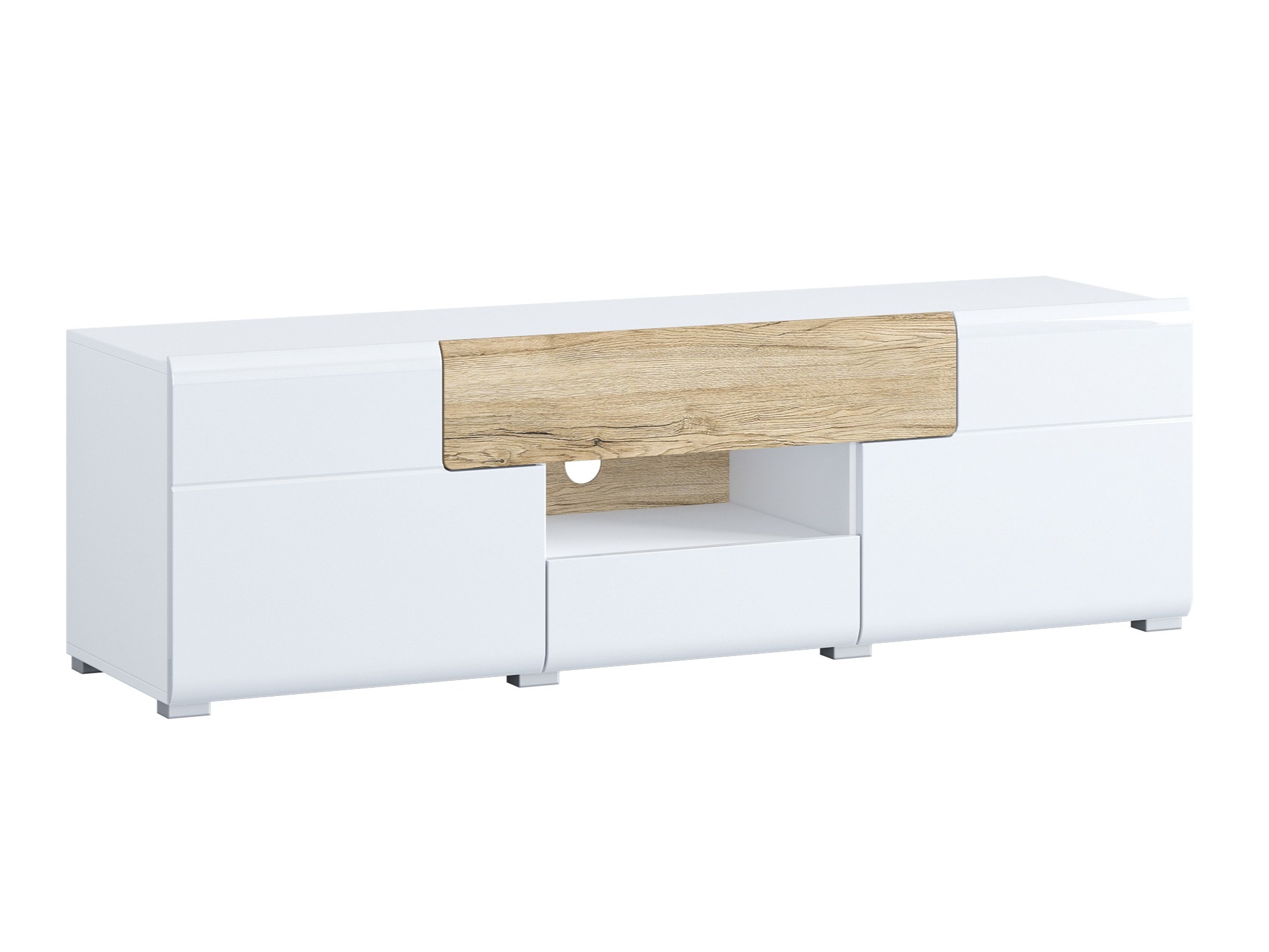TV stand Torsone 101 (White + Glossy white + San Remo oak)