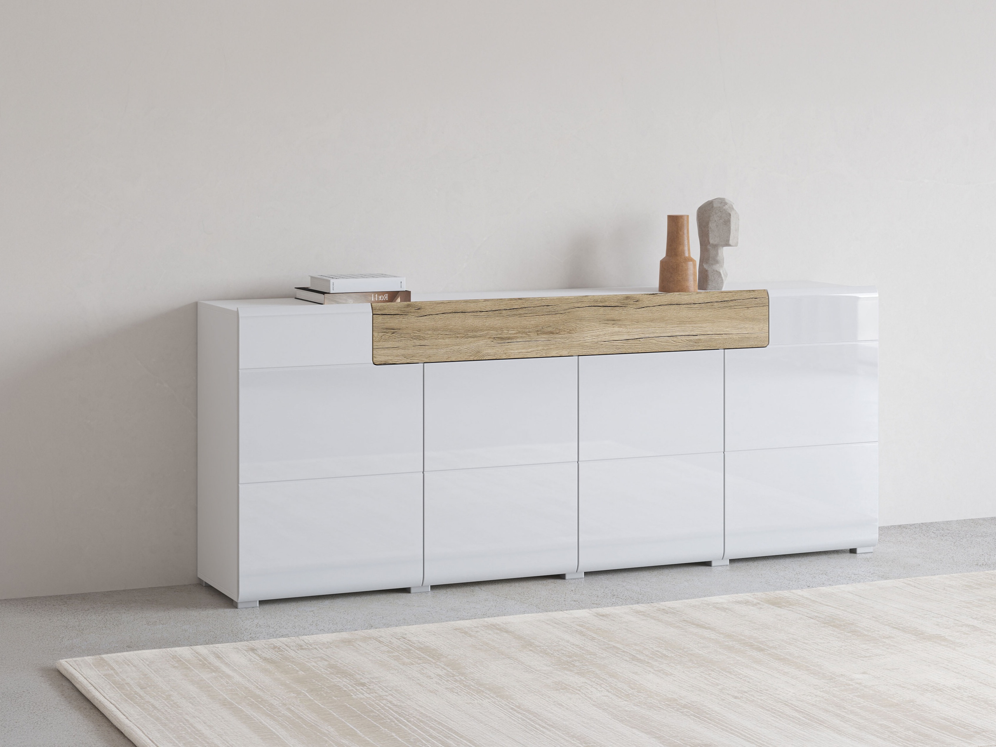 Chest of drawers Torsone 102 (White + Glossy white + San Remo oak)