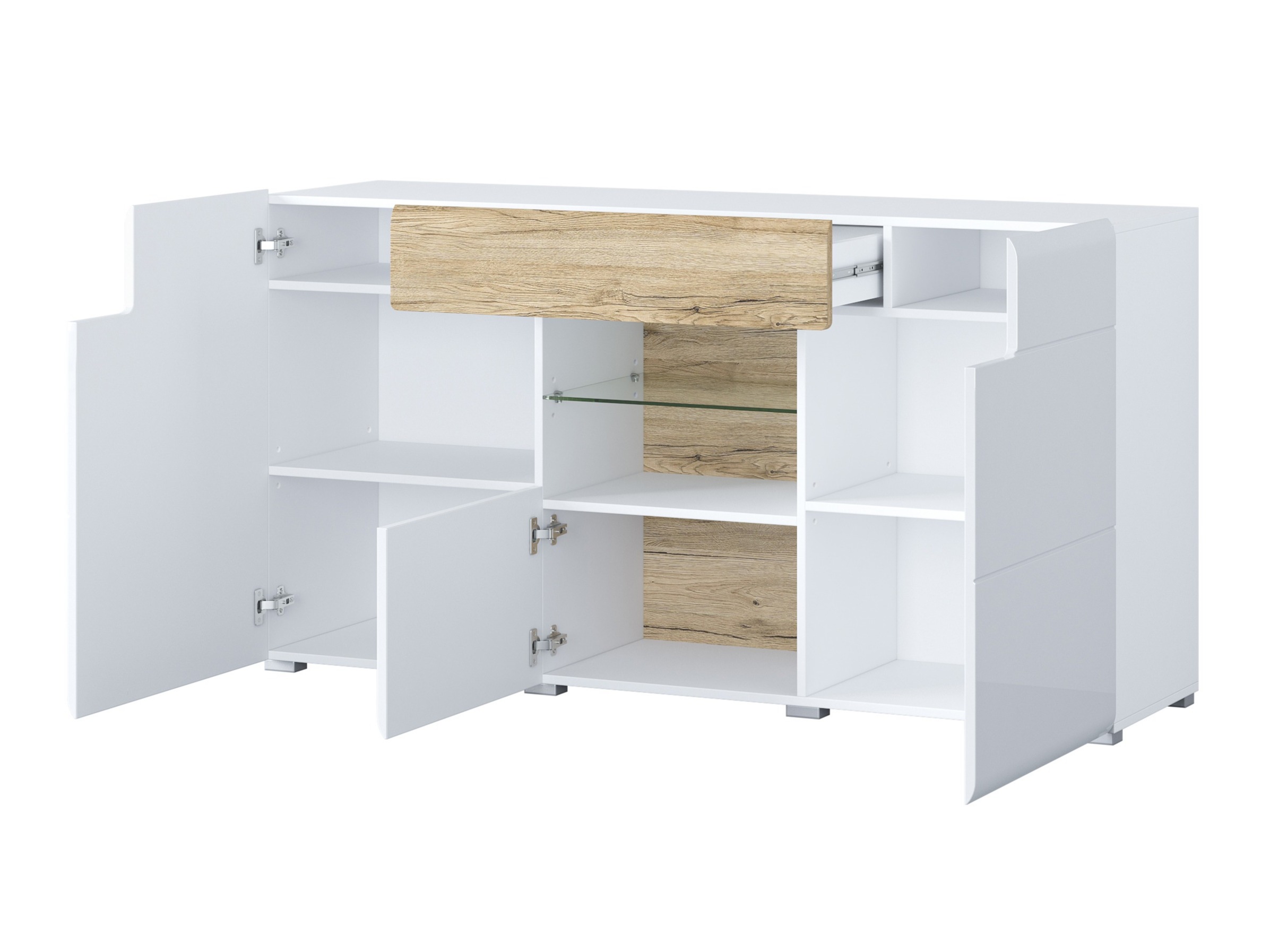 Chest of drawers Torsone 108 (White + Glossy white + San Remo oak)