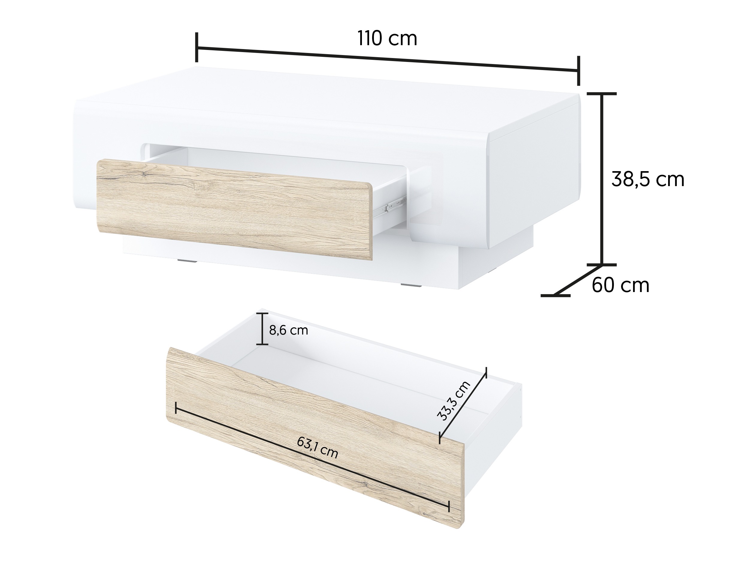 Coffee table Torsone 111 (White + Glossy white)