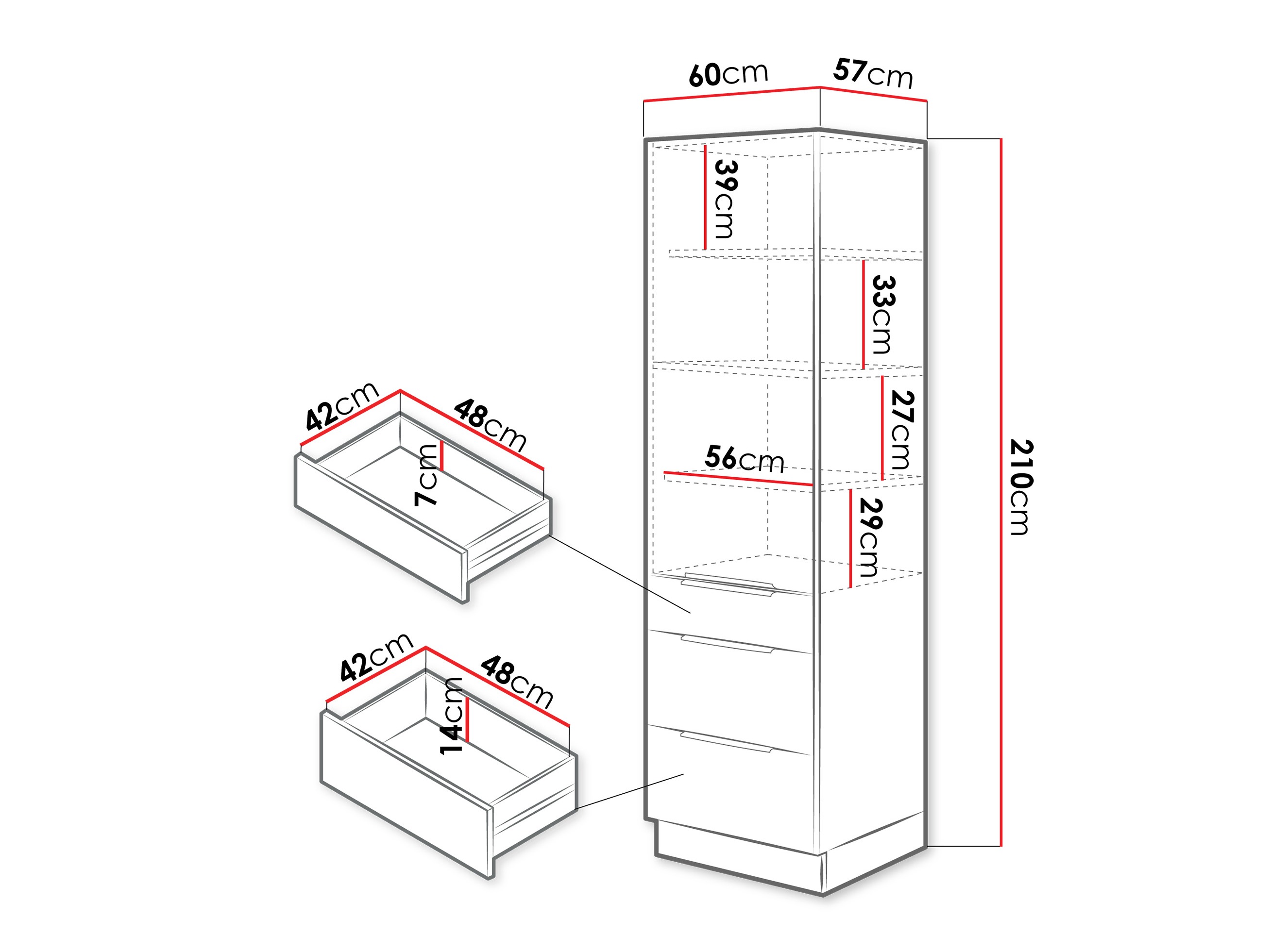 Modular cabinet with drawer and doors Sole 132