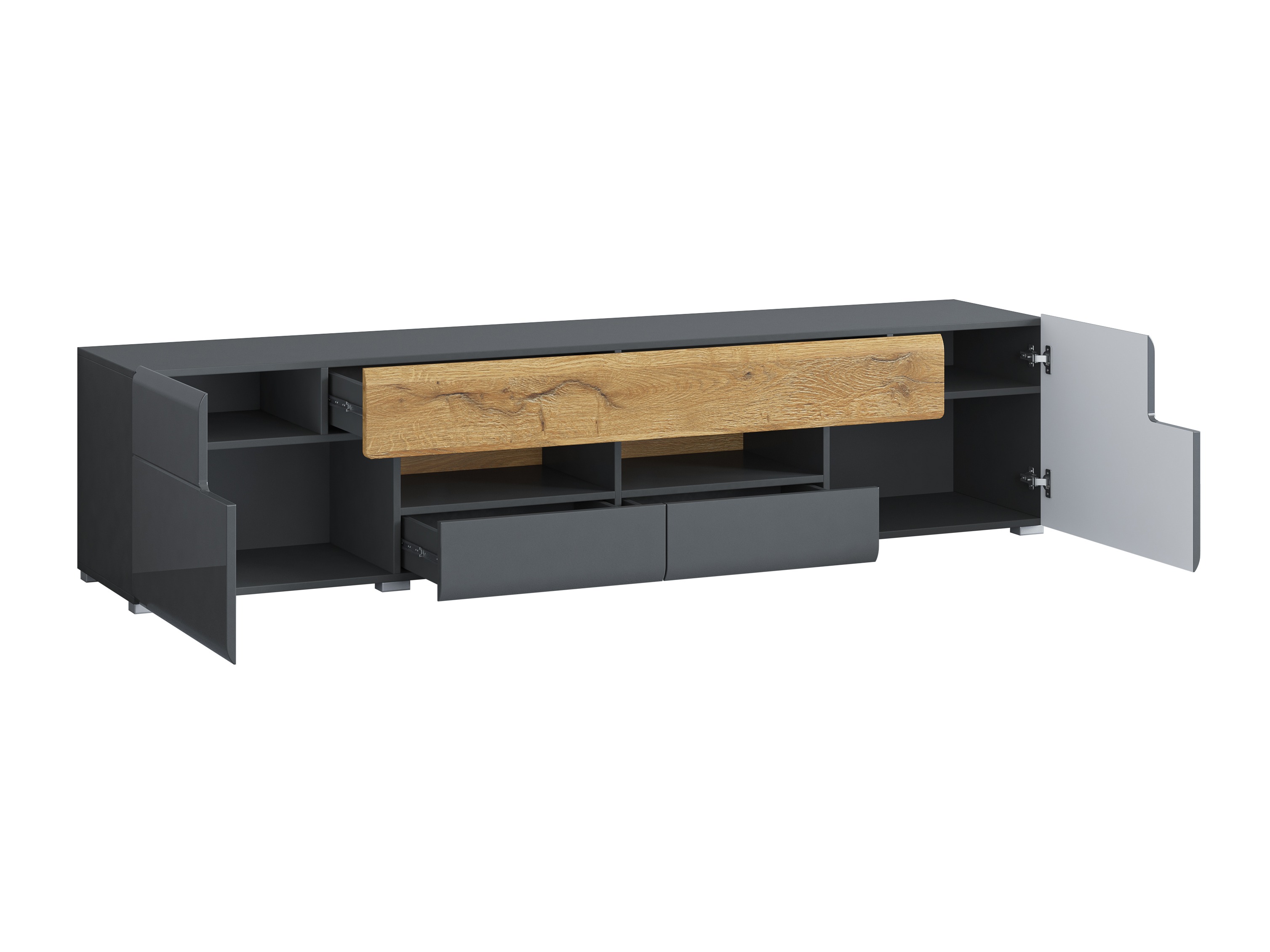 TV stand Torsone 113 (Anthracite + Gloss anthracite + Grandson oak)