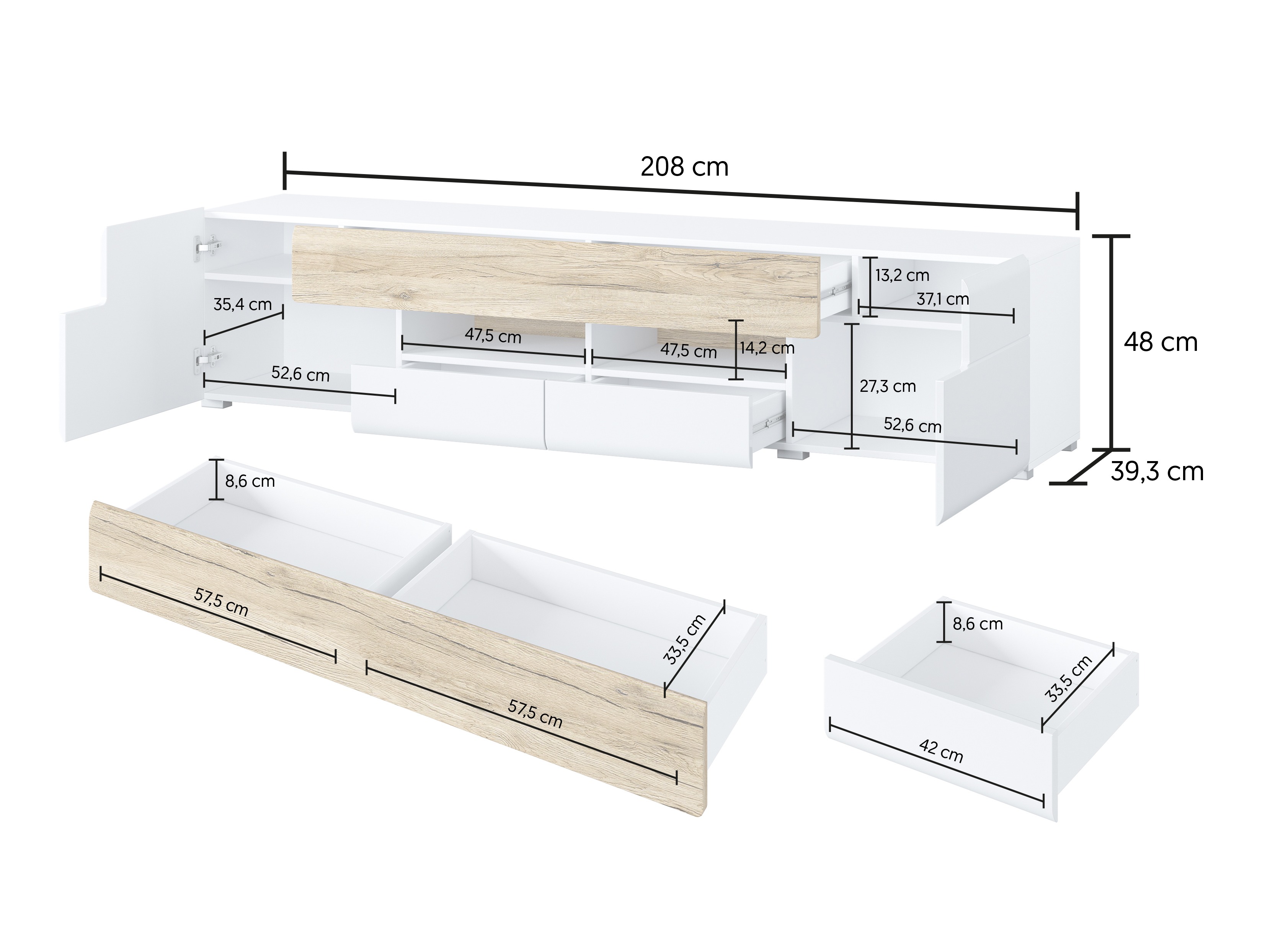 TV stand Torsone 113 (White + Glossy white + San Remo oak)