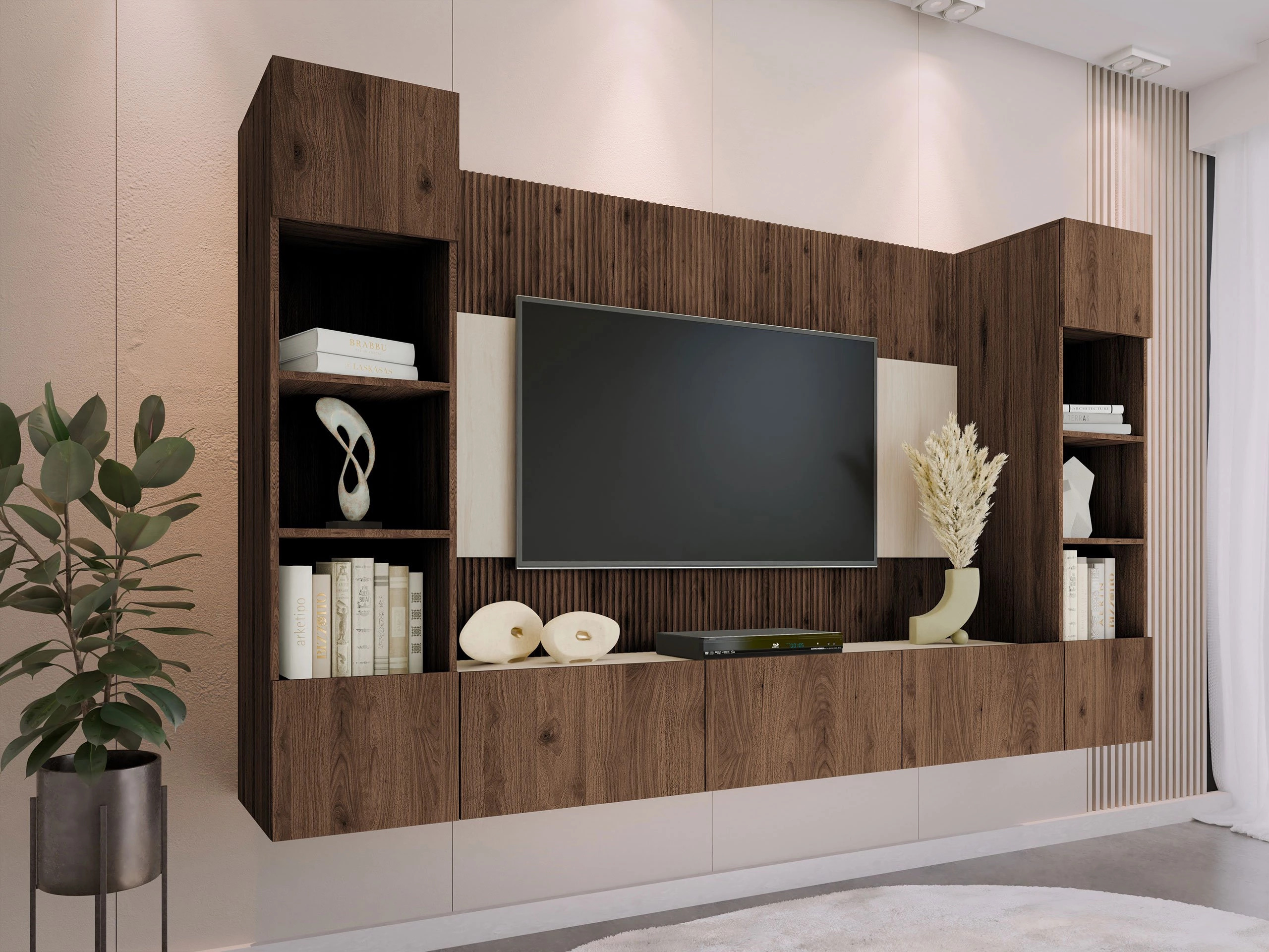Living room set Comfivo Salix I (Walnut + Light Travertine)
