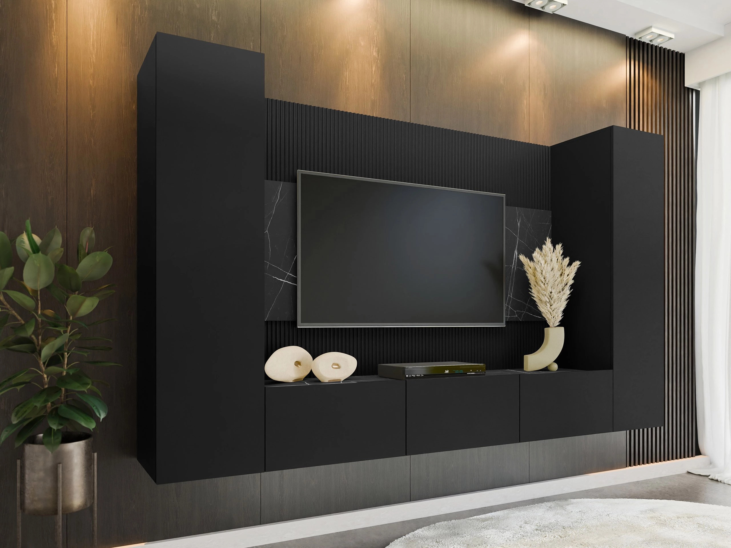 Living room set Comfivo Salix V (Black + Black marble)
