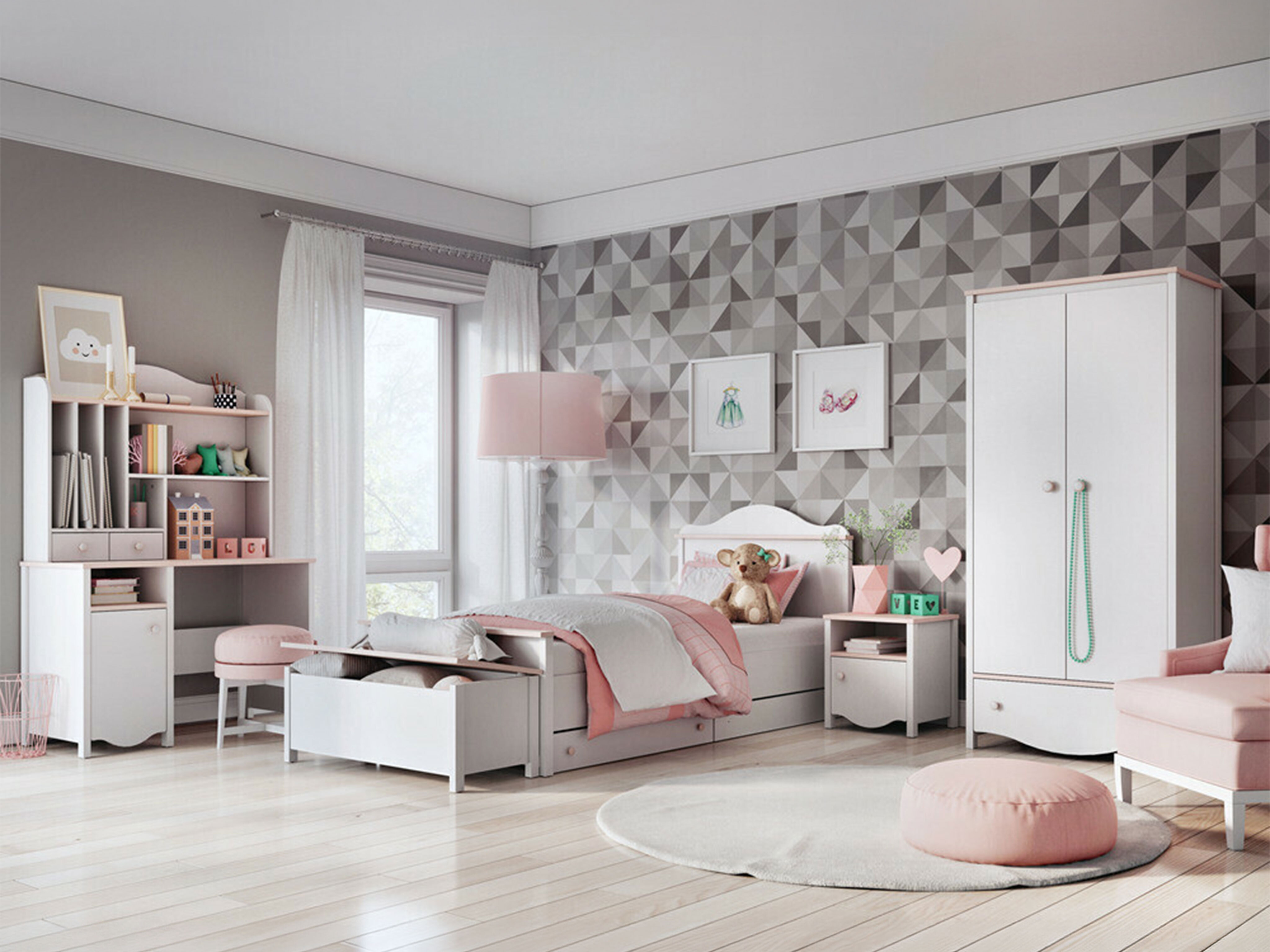 Bookcase Velferi 121 (White + Pink)