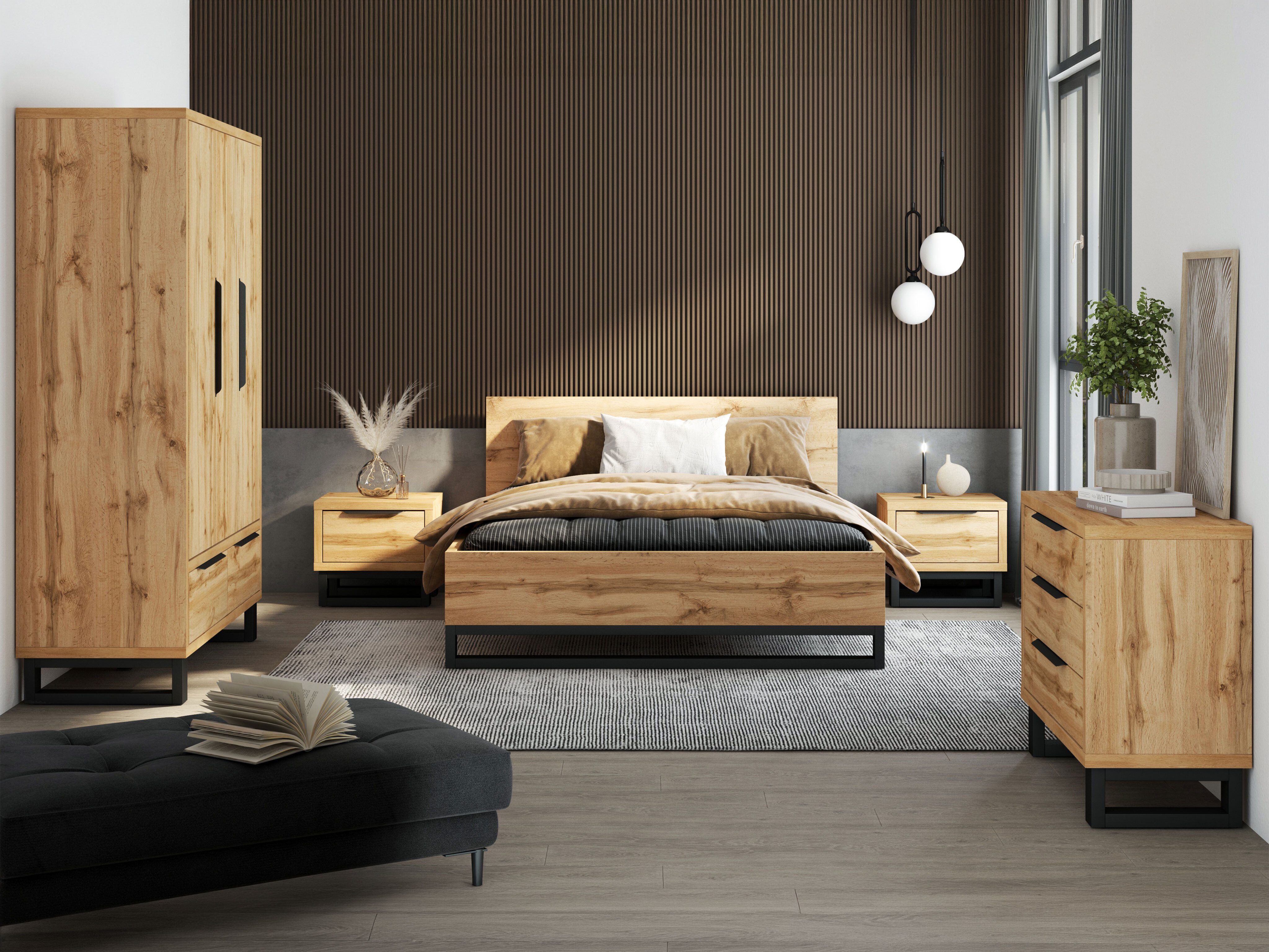 Wardrobe Avicavu 121 (Wotan Oak + Black)
