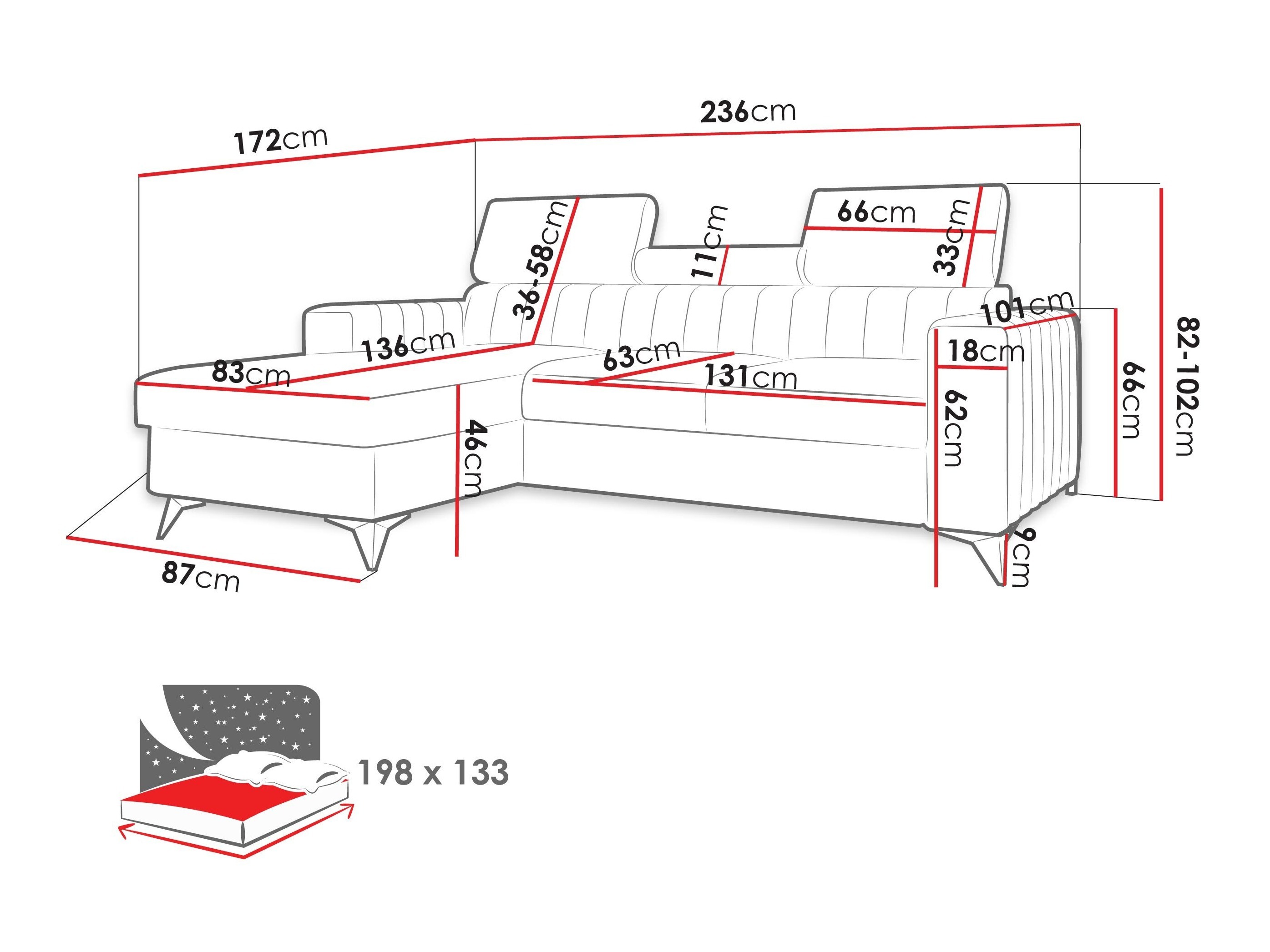 Corner sofa Columbus 170 (Flow 06)