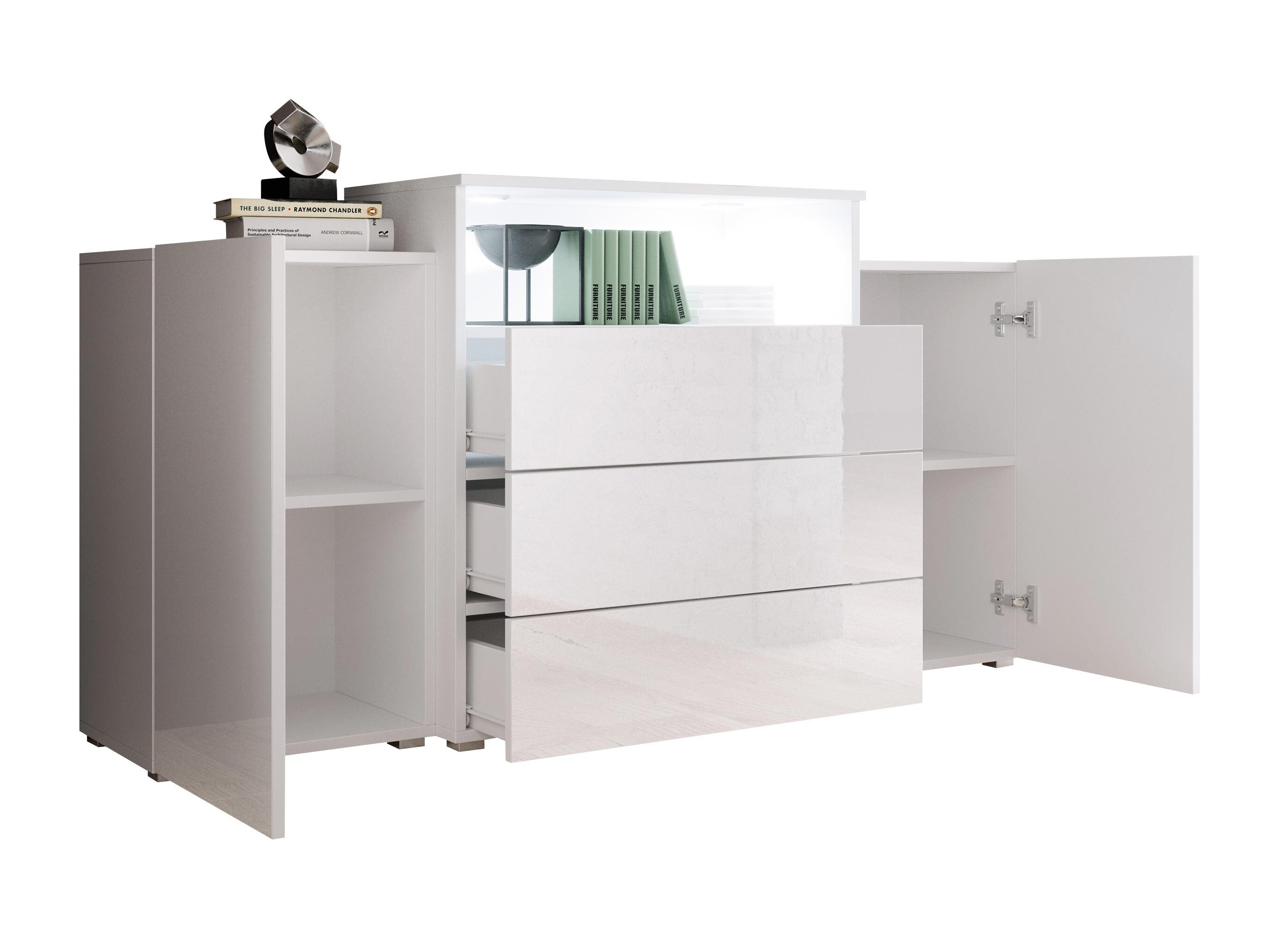 Chest of drawers Sarasota 127 (White + Glossy white)