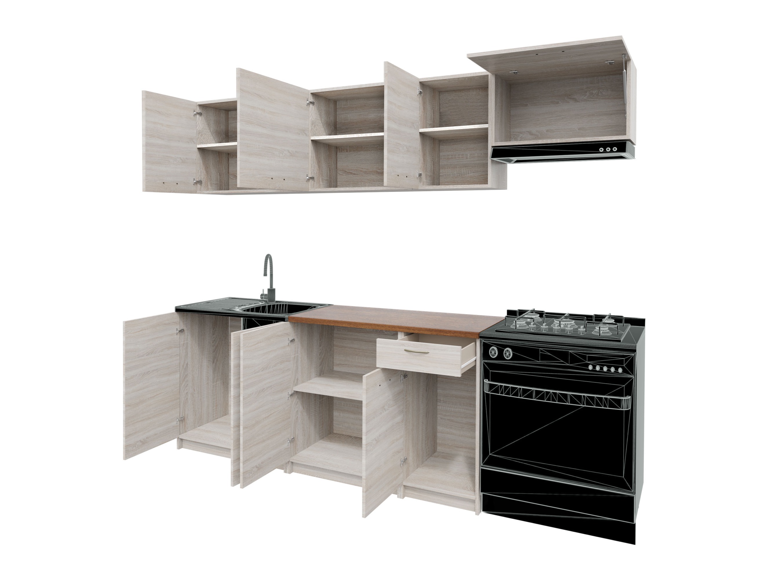 Kitchen set Ota II (Walnut + Black)