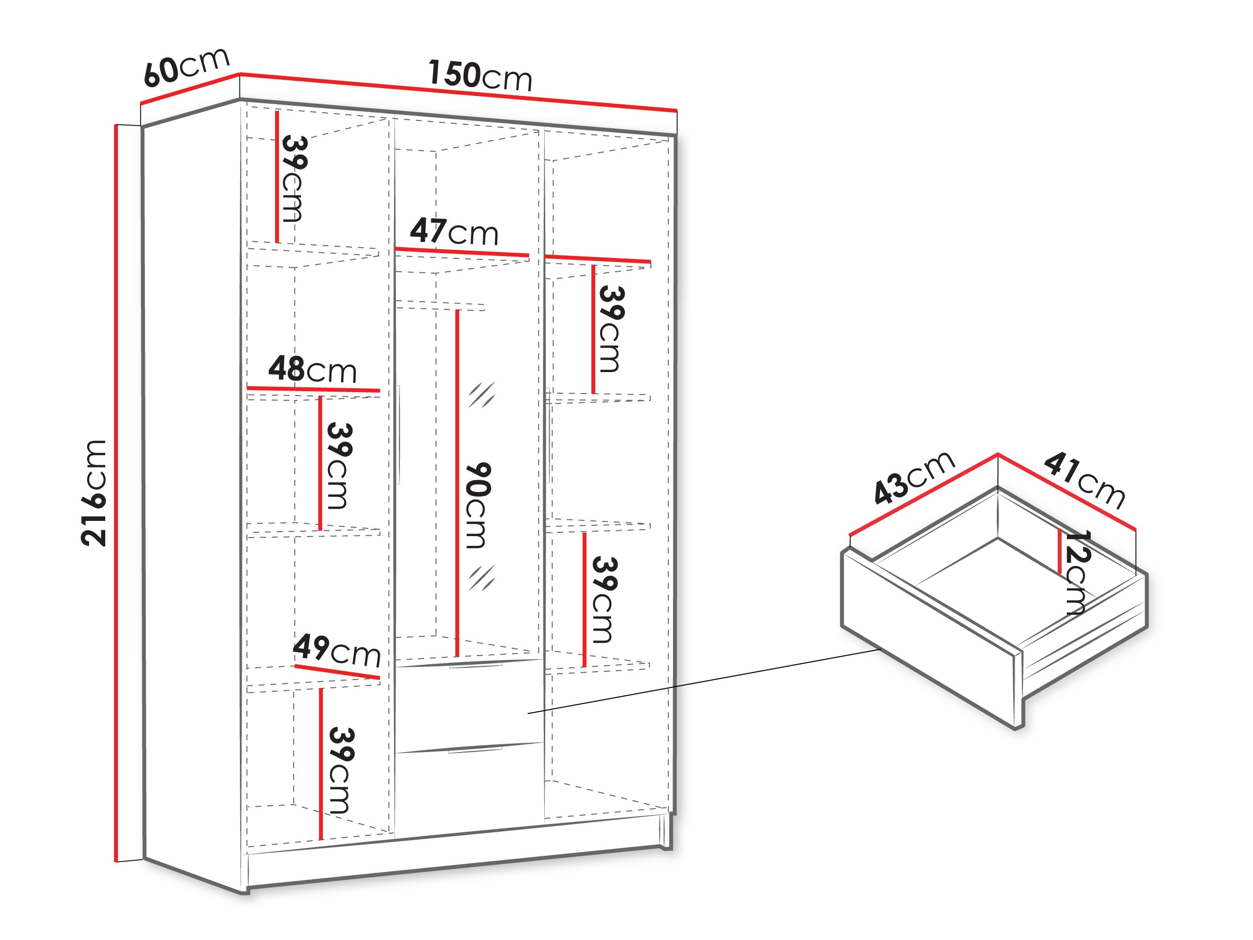 Wardrobe Closico Calvron II (White + Glossy white)