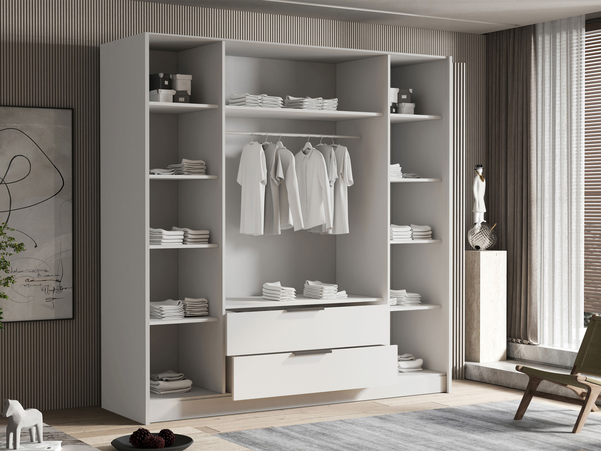 Wardrobe Closico Cadron II (White + Glossy white)