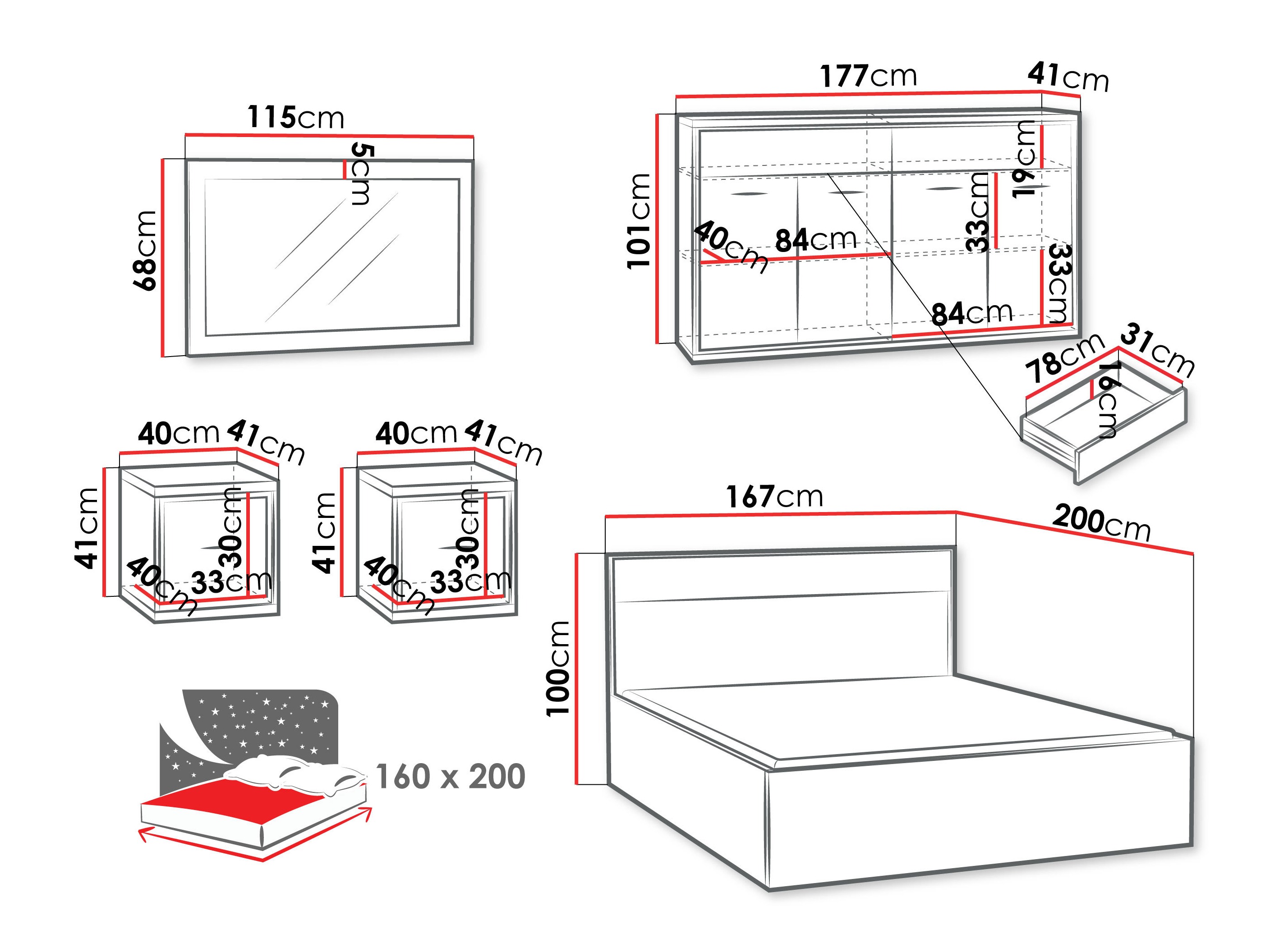 Bedroom set Etrmoni 122 (Light wood + Oak)