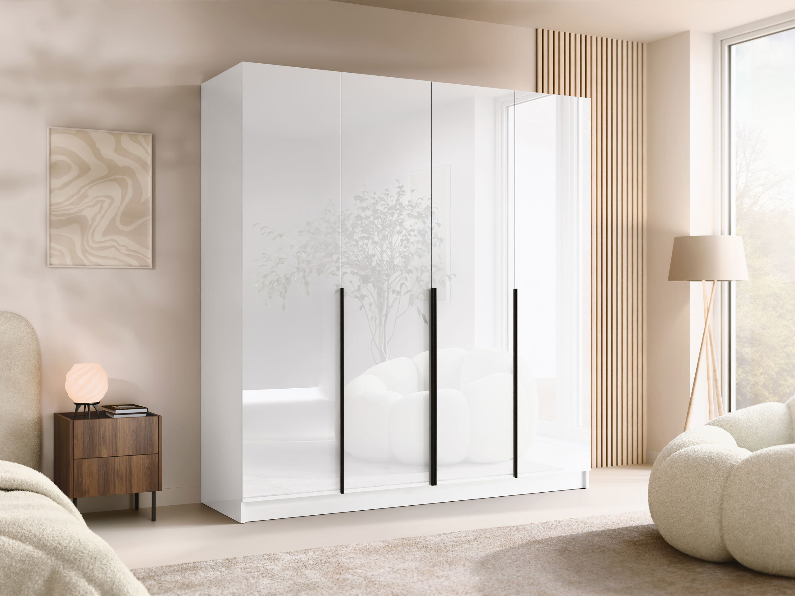Wardrobe Closico Navor I (White + Glossy white)