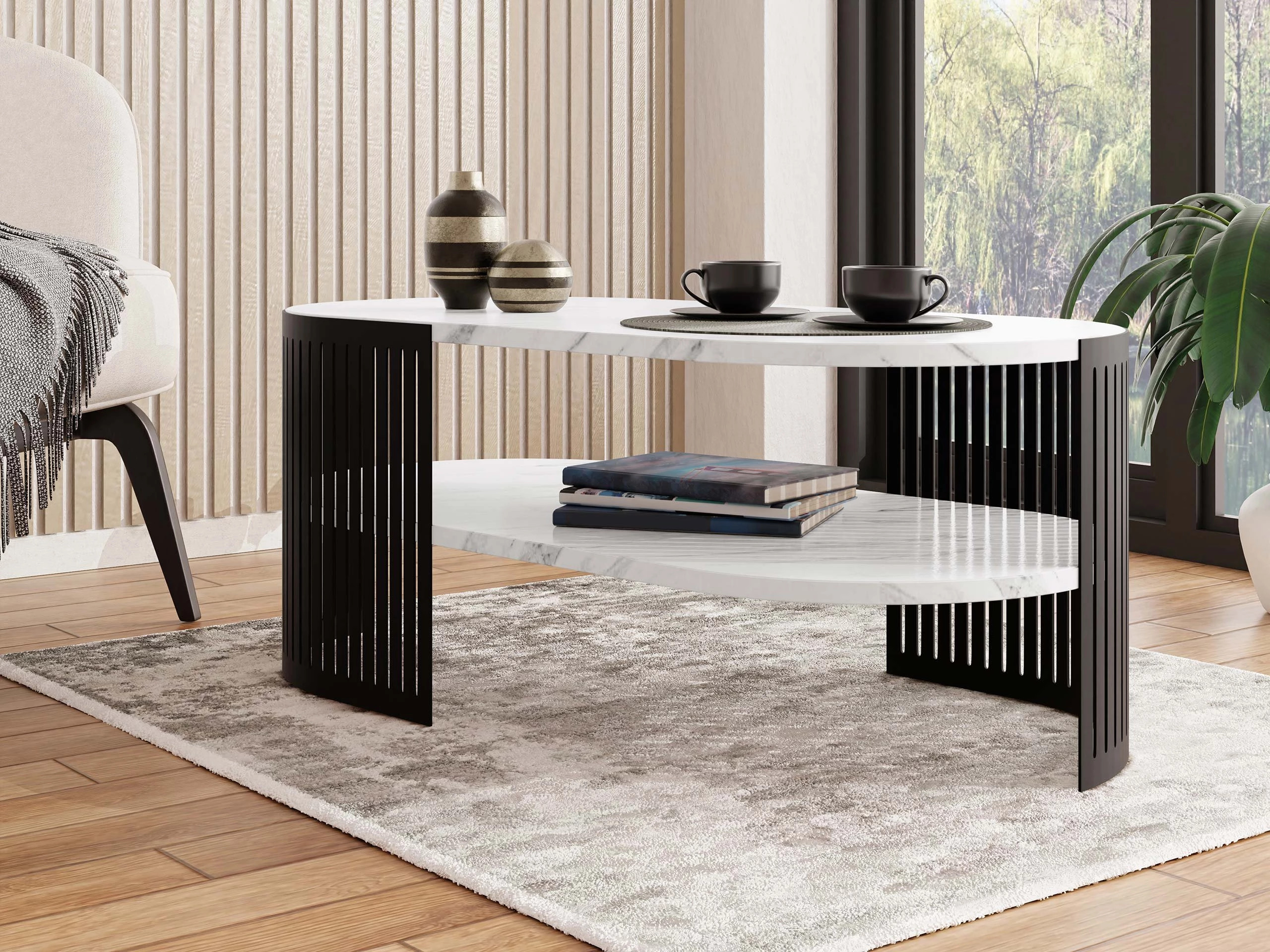 Coffee table Civer VI (Black + White marble)