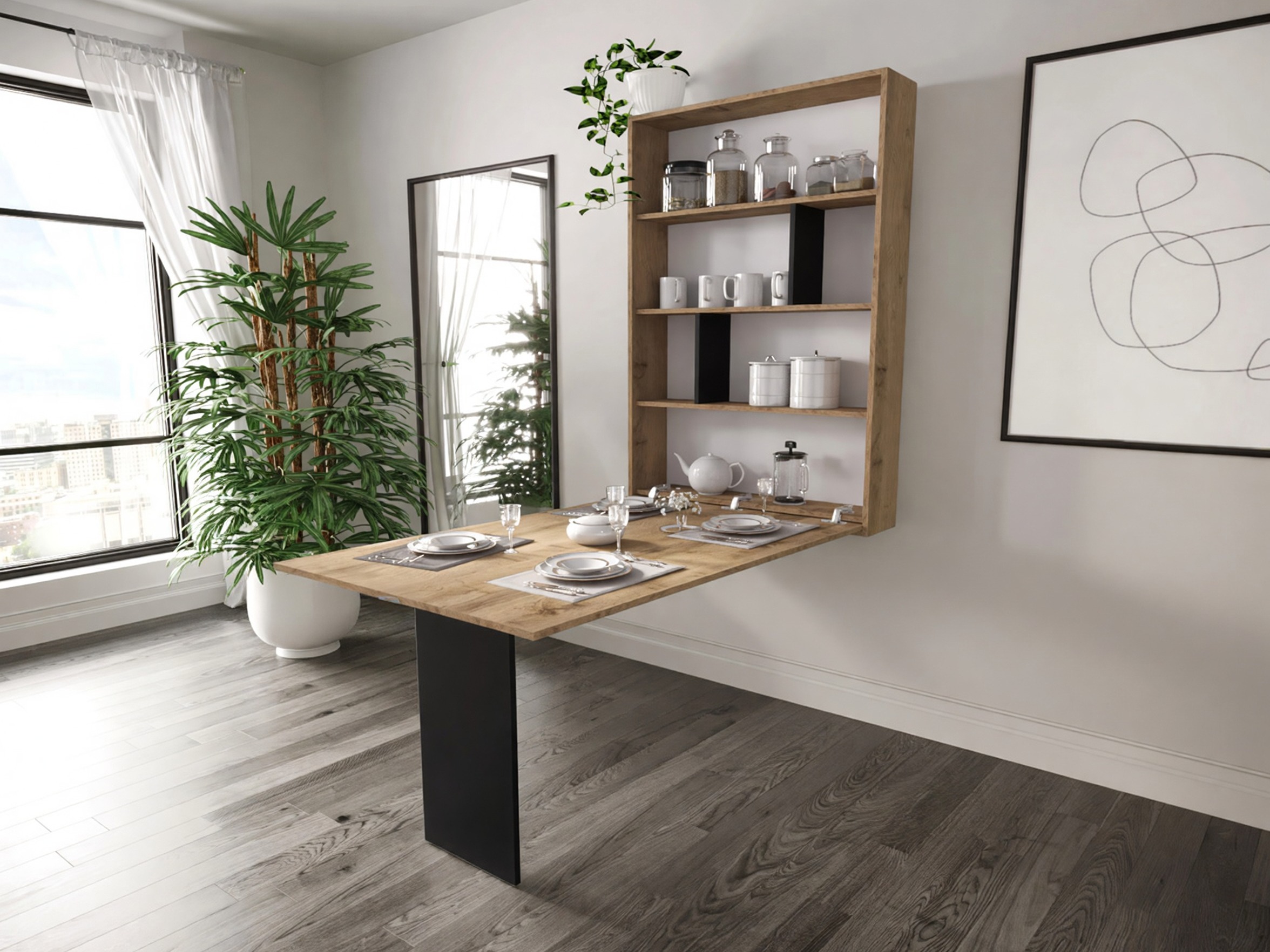 Folding table Pinis III (Black + Wotan Oak)