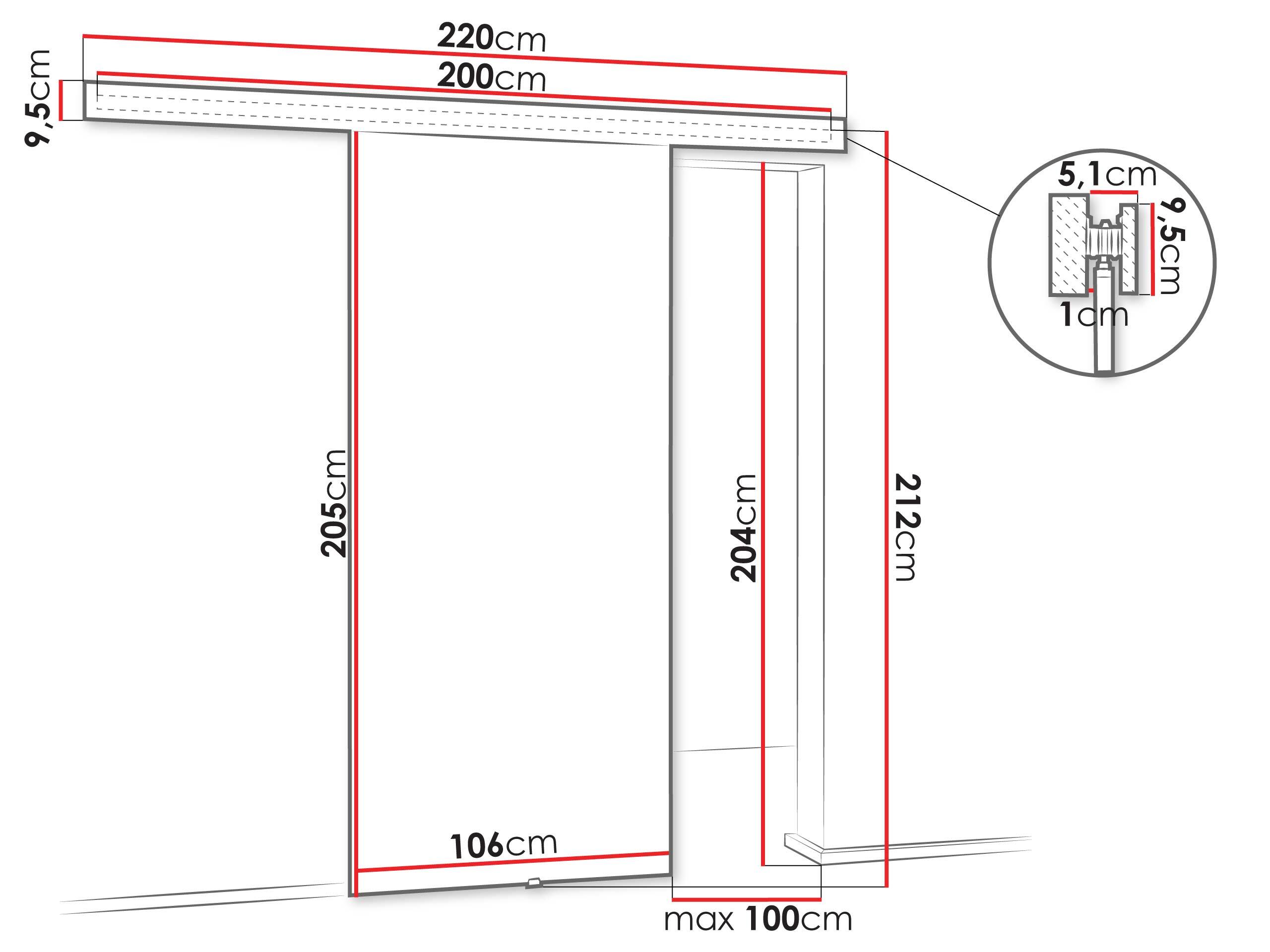 Sliding door Dover 204 (Craft golden oak + Black)
