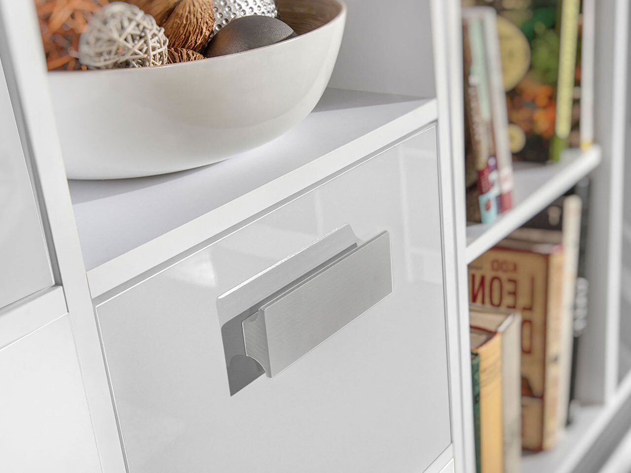 Bookcase Merevari 104 (White + Glossy white + Grey)