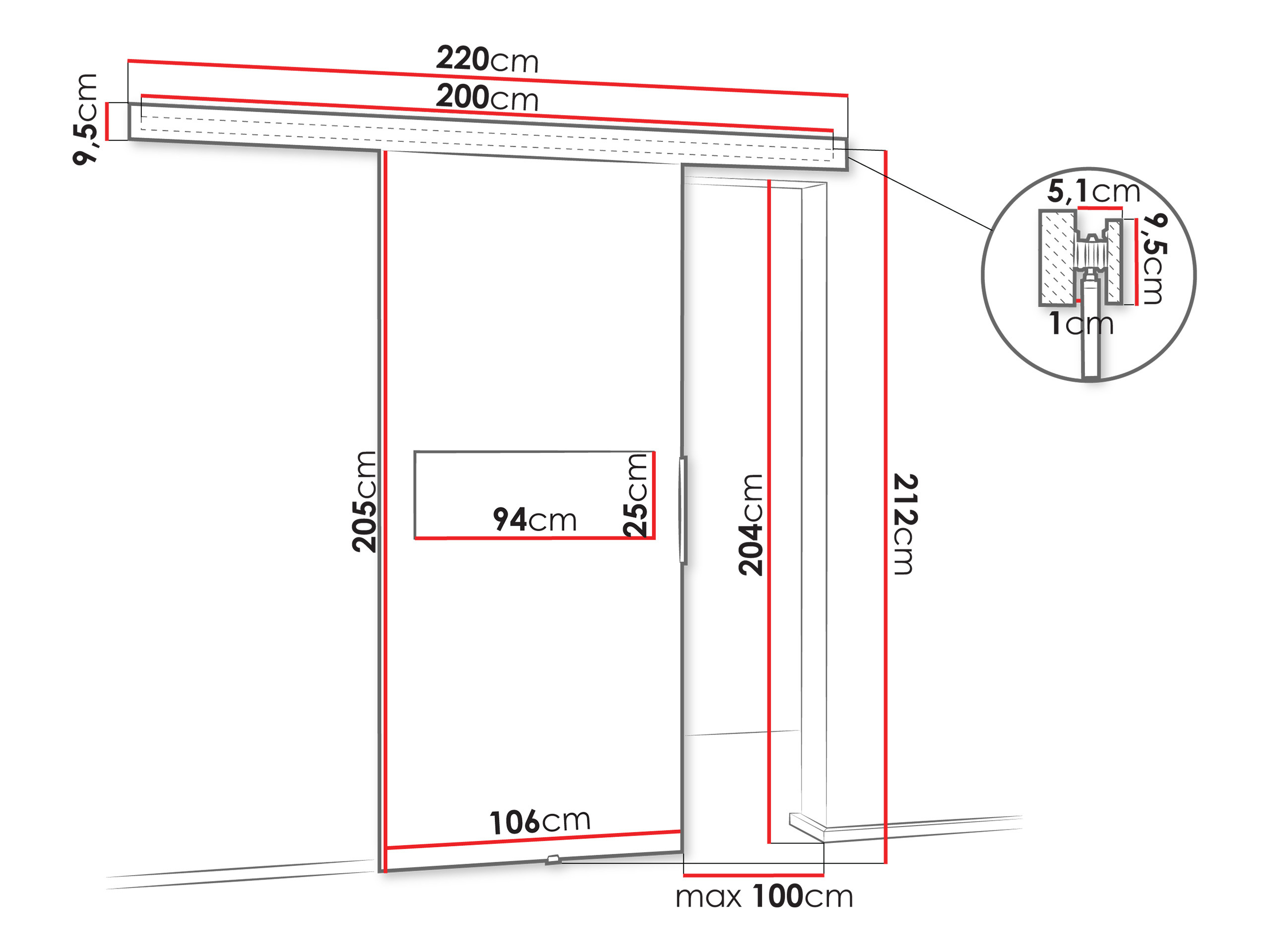 Sliding door Dover 127 (Anthracite + Black)