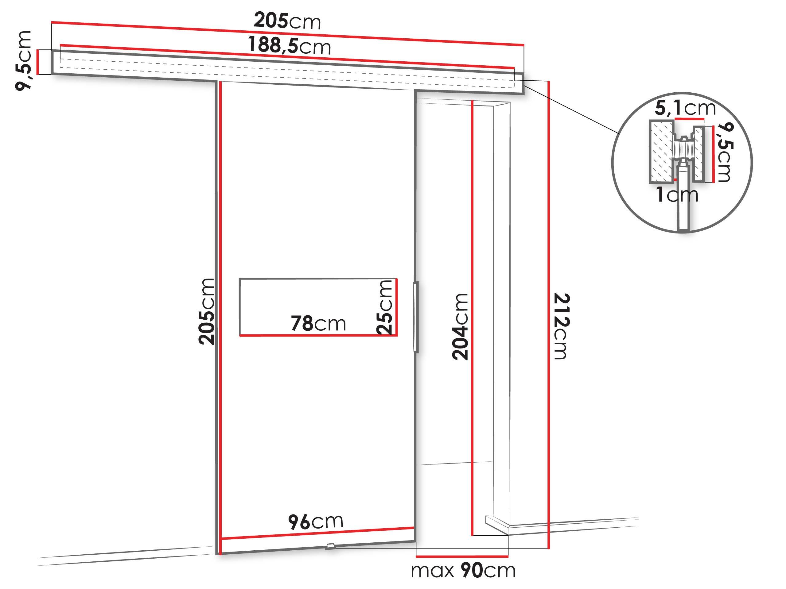 Sliding door Dover 134 (Dark ash + Black)