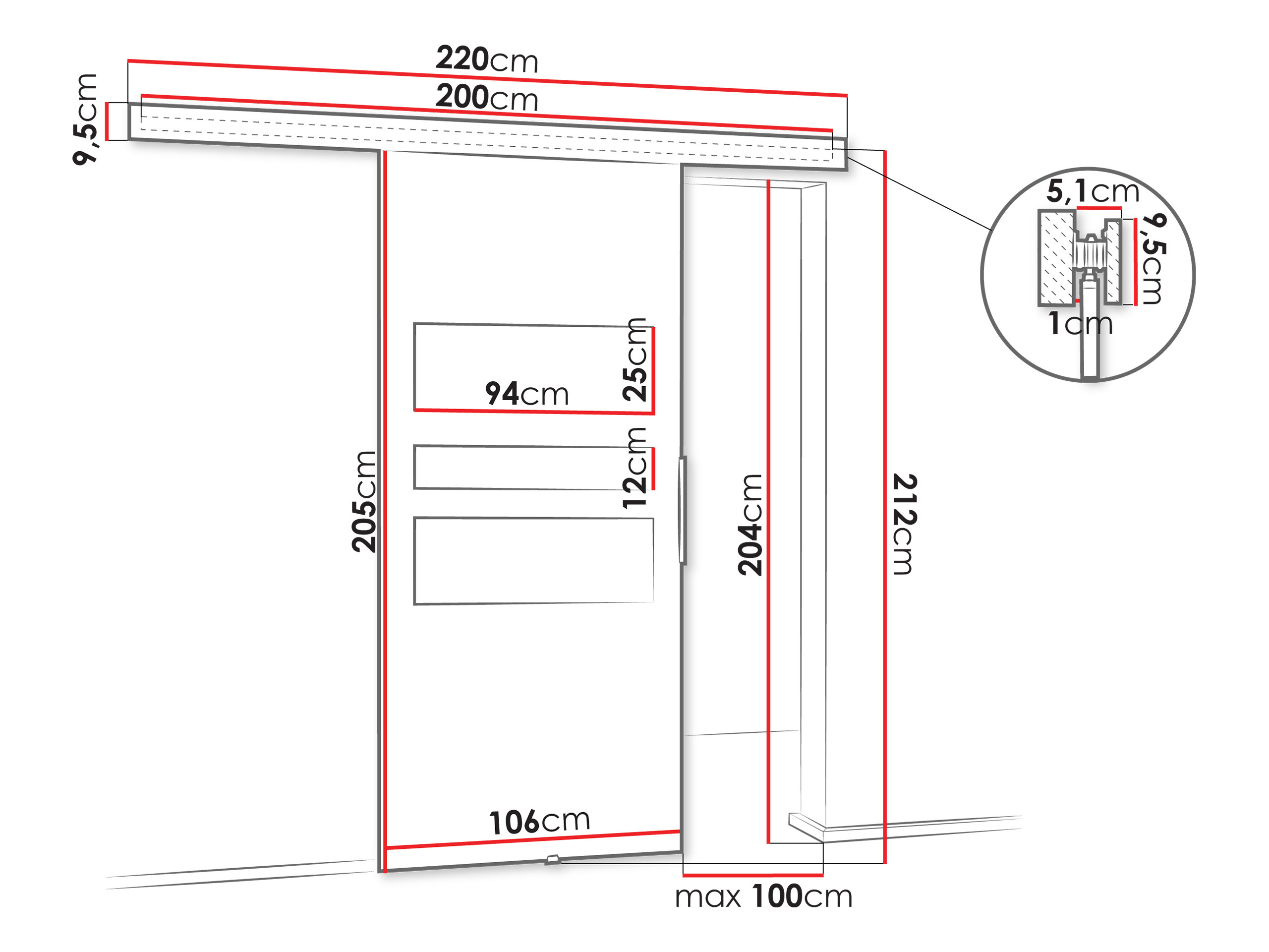 Sliding door Dover 140 (Sonoma oak + Black)