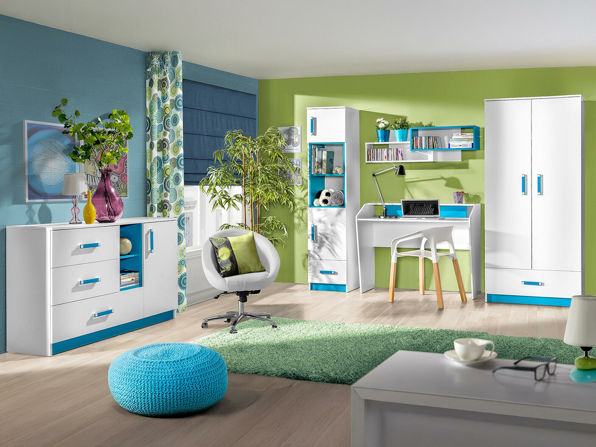 Wardrobe Sorviru 103 (White + Turquoise)