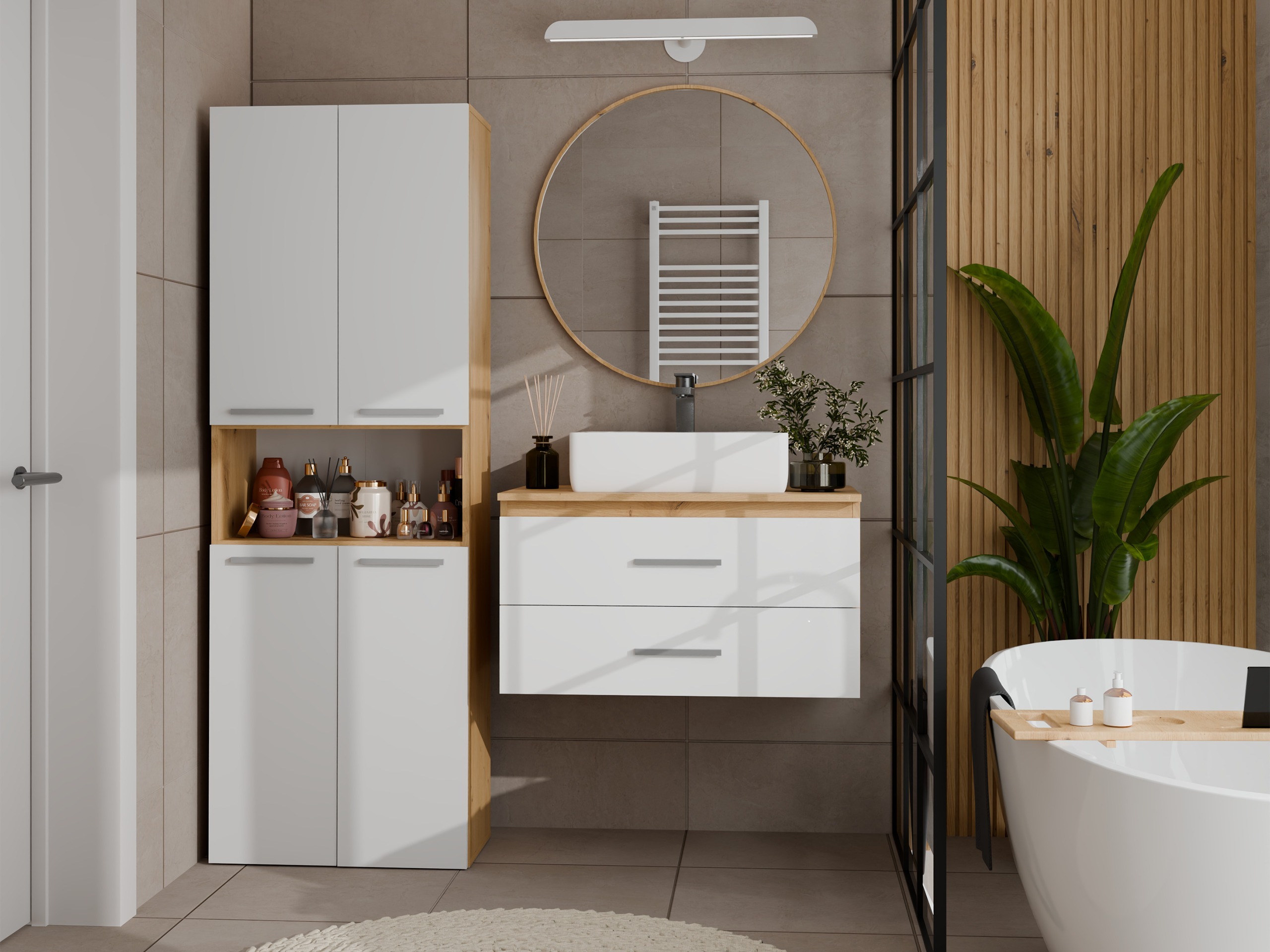 Standing bathroom cabinet Nolmaru 101 (Artisan oak + White)
