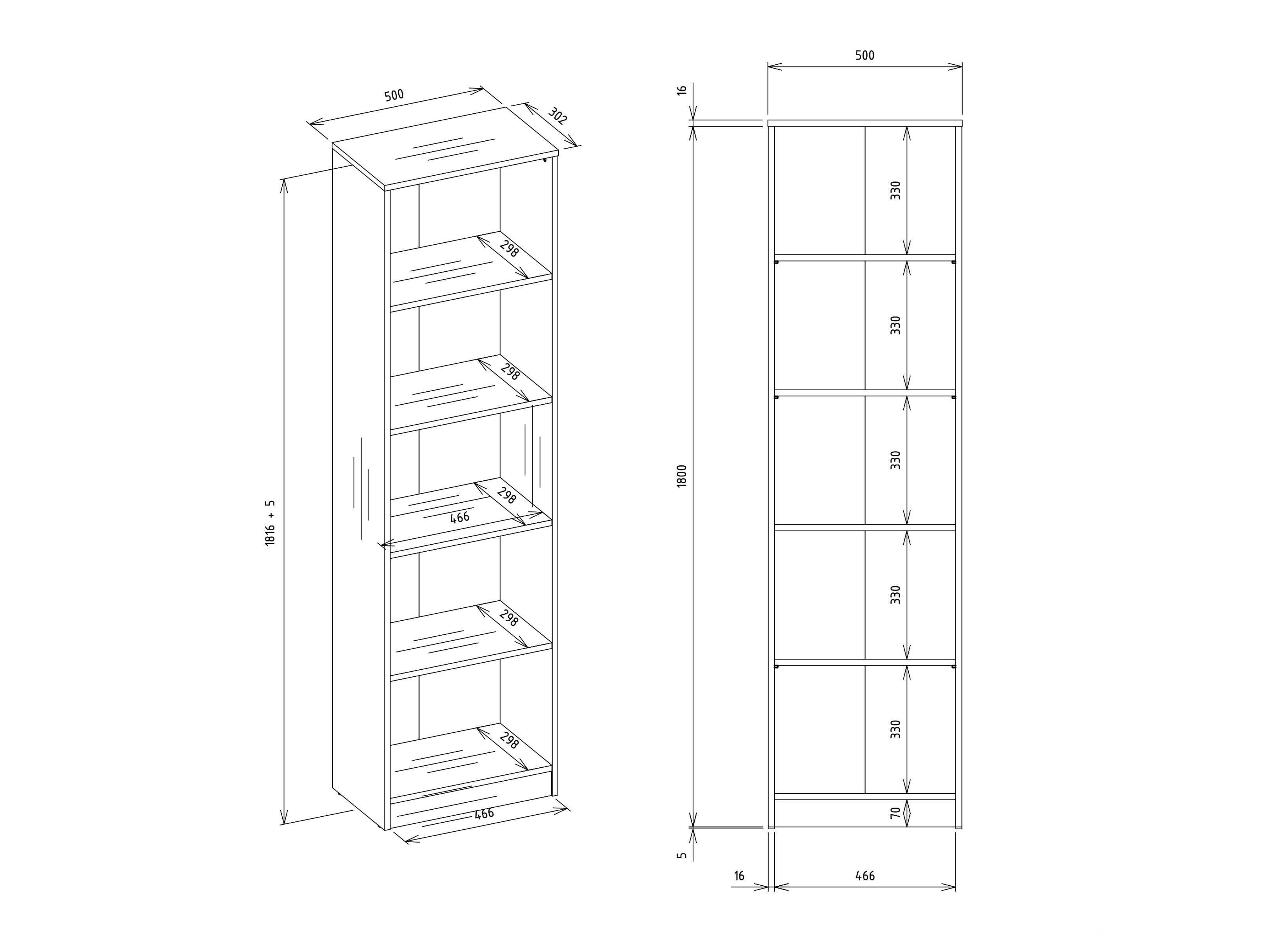 Bookcase Mandeville 188 (Artisan oak + Black)