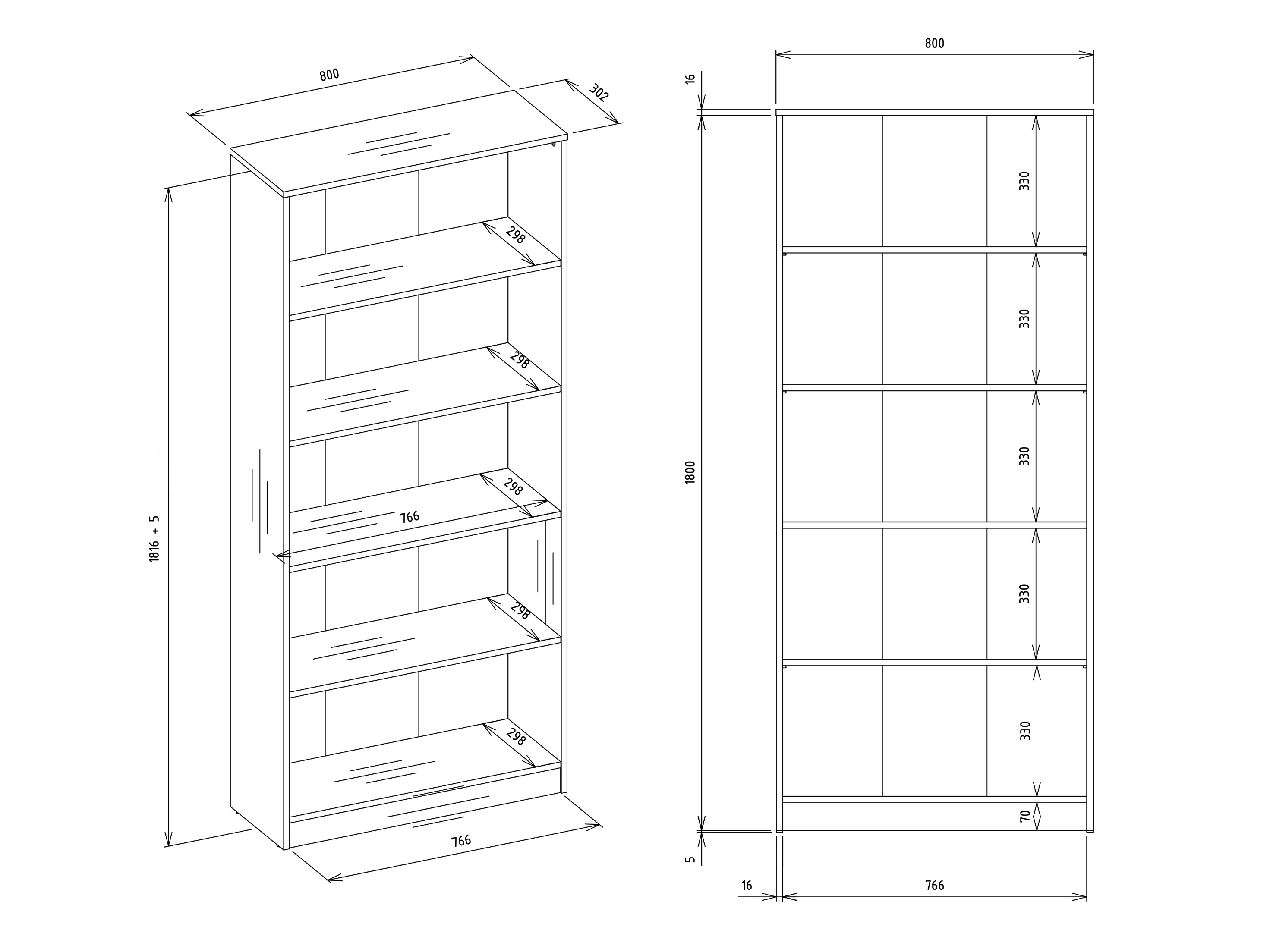 Bookcase Mandeville 253 (Anthracite + Artisan oak)