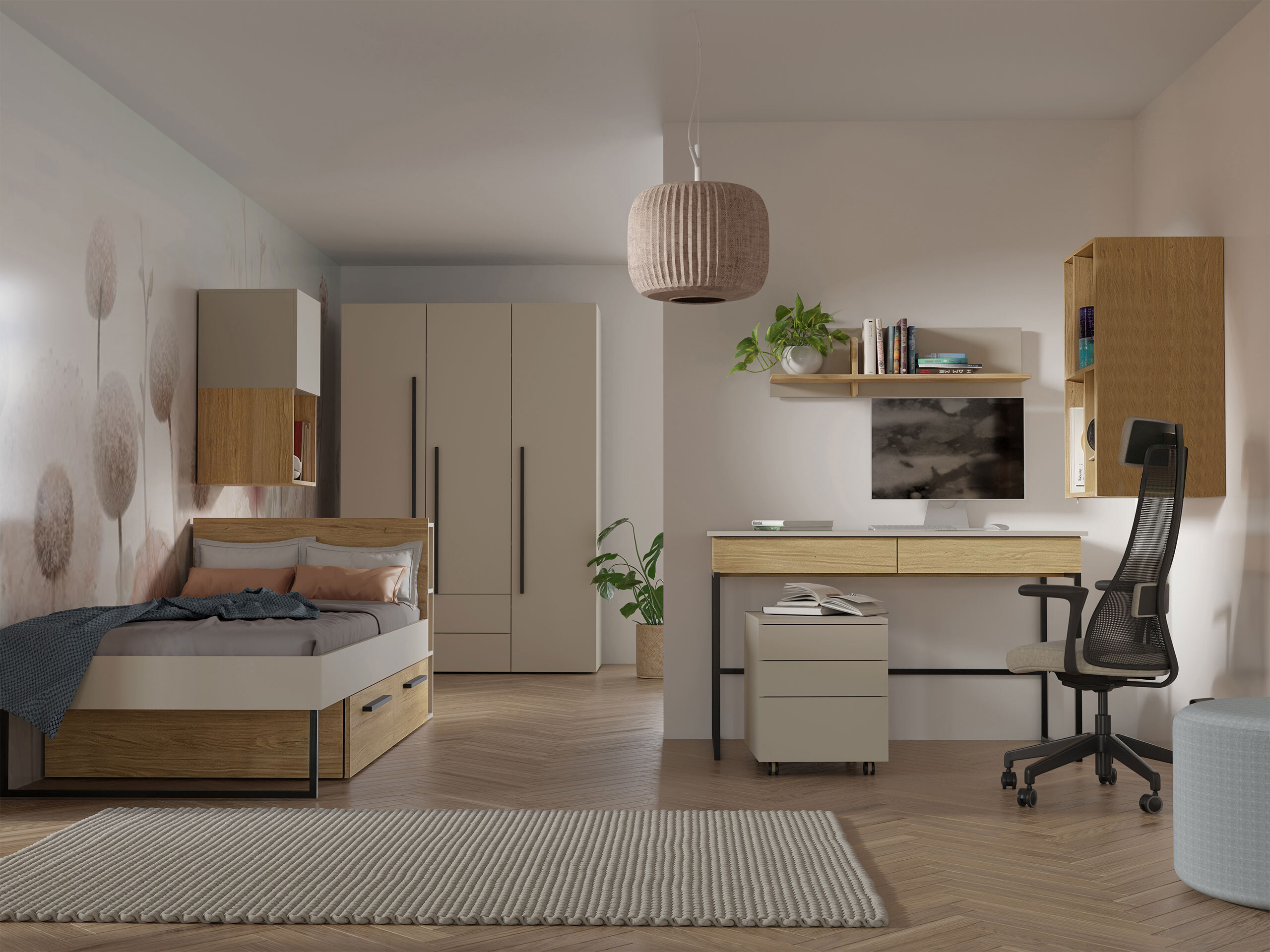 Bed Etruva 110 (Cashmere + Oak)