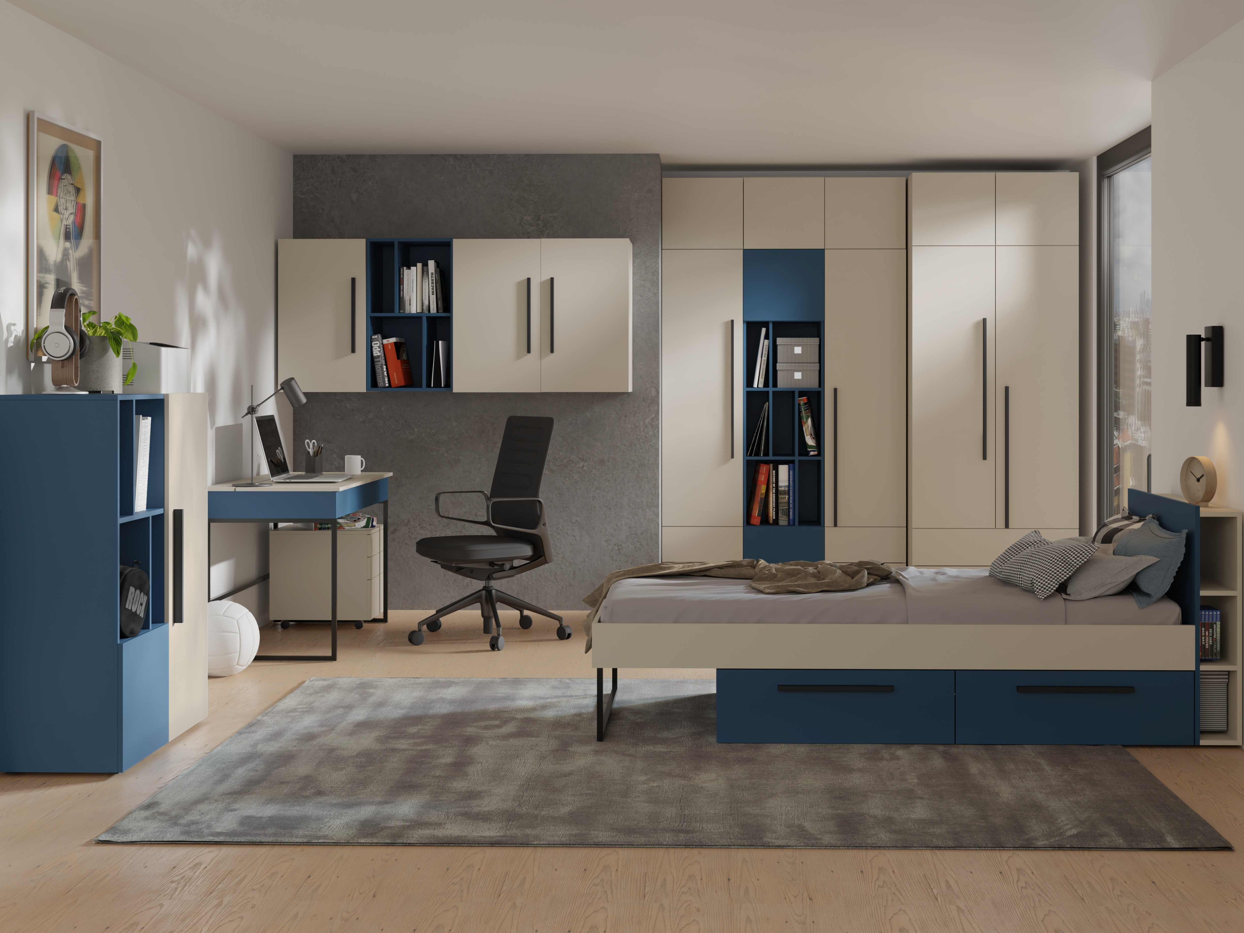 Bed Etruva 110 (Cashmere + Blue)