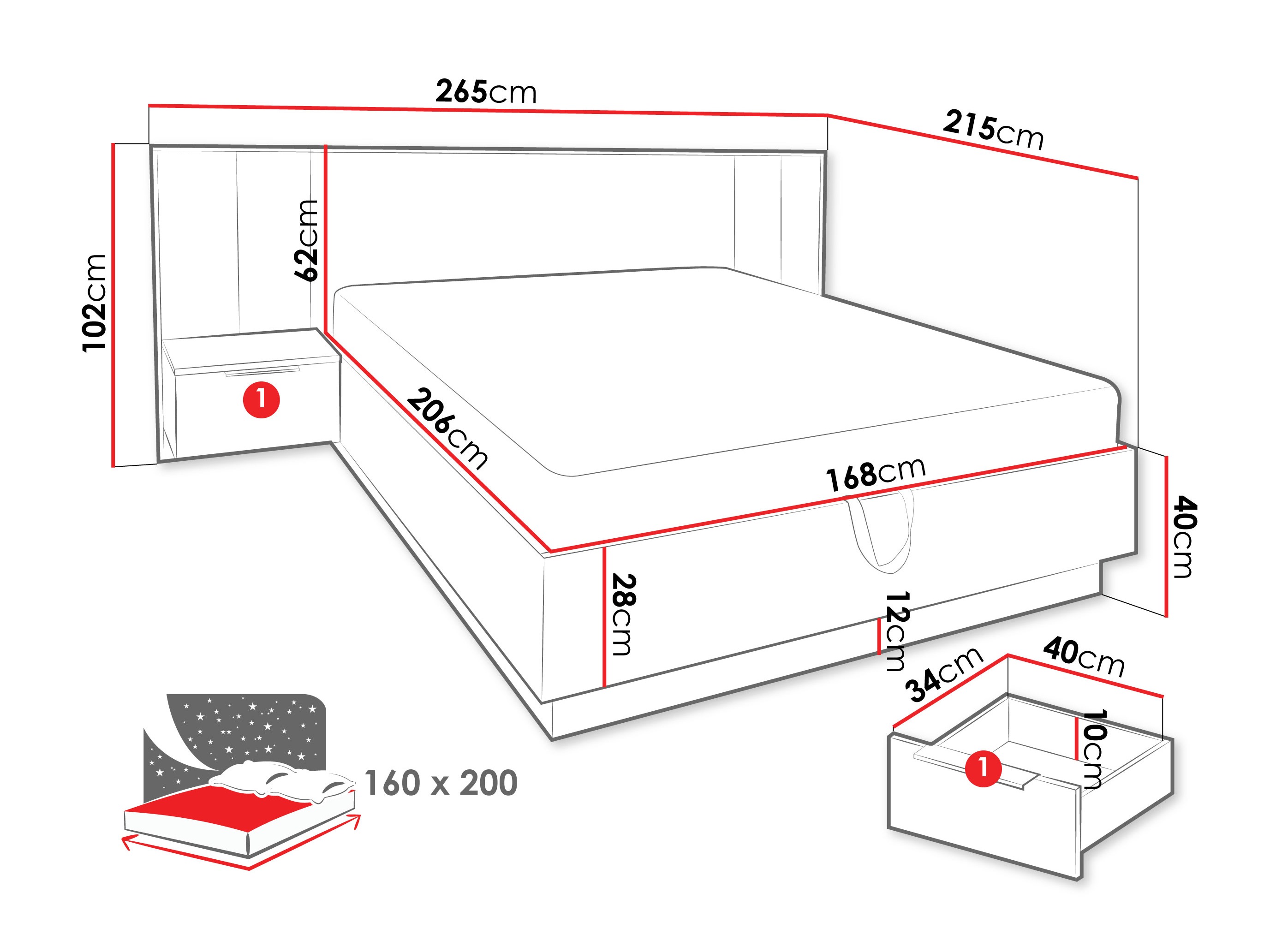 Bed Collis (Wotan Oak + White)