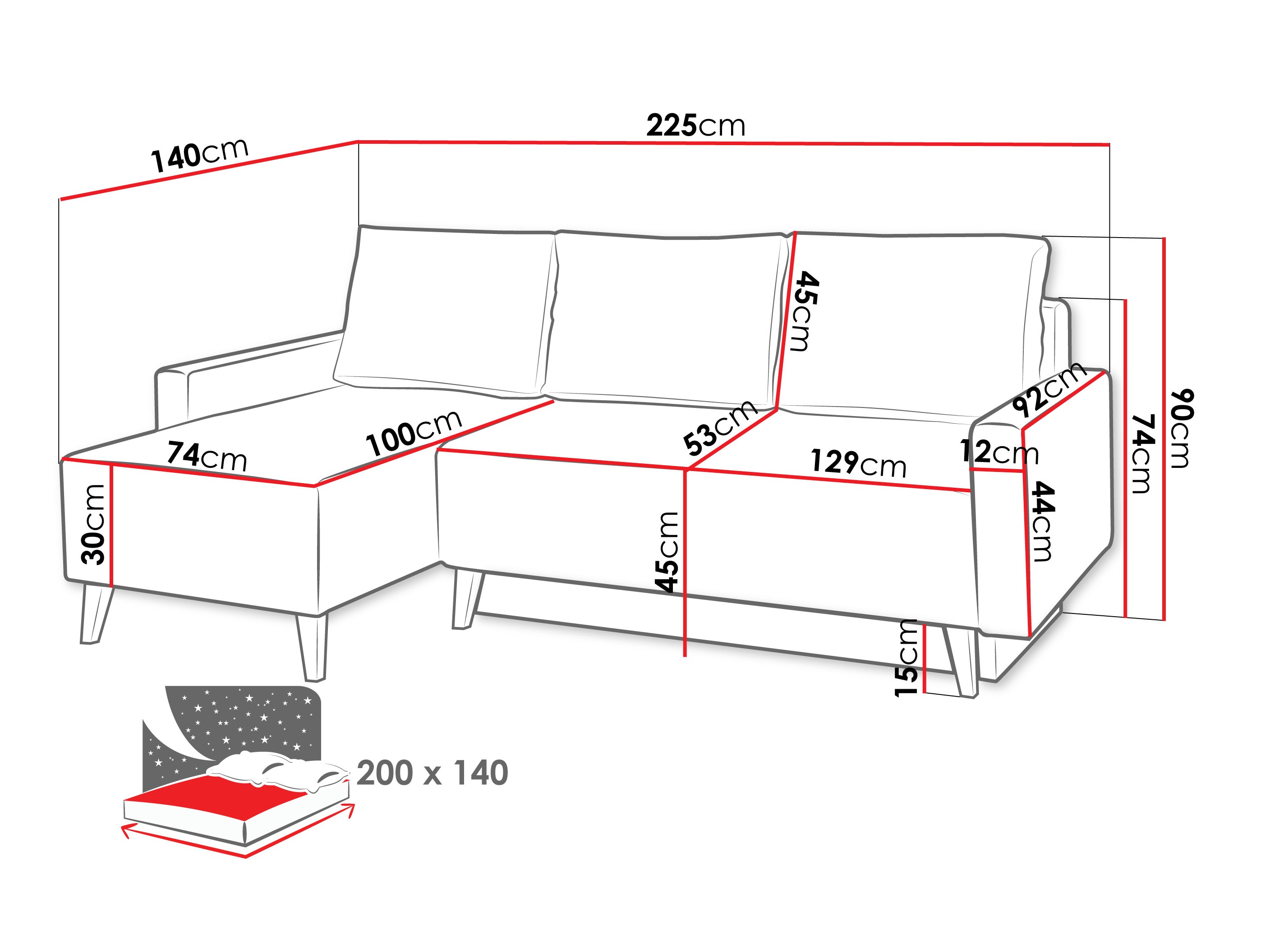 Corner sofa Delbene 130 (Verita 53 + Dark San Remo oak)