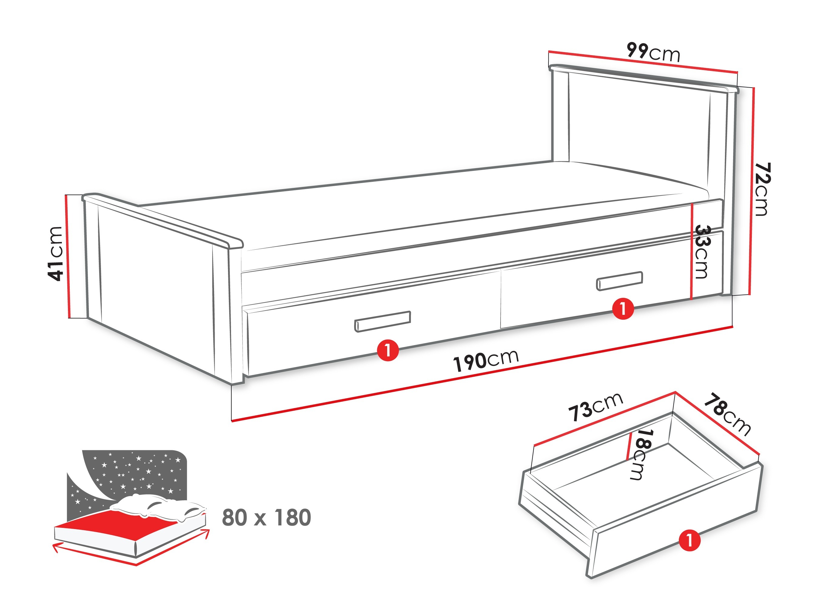 Bed Henderson 116 (White + Grey)