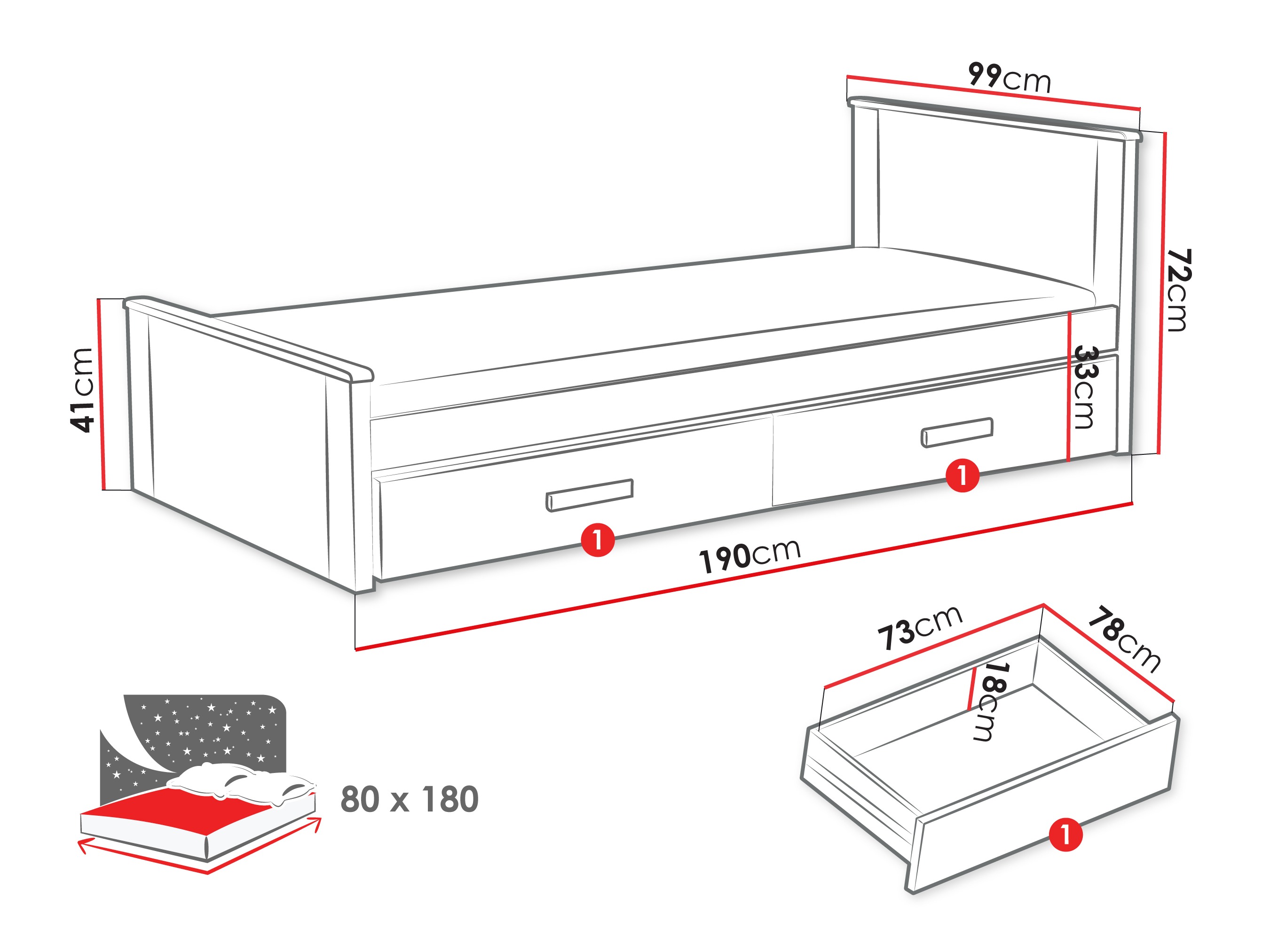 Bed Henderson 116 (White + Sonoma oak)