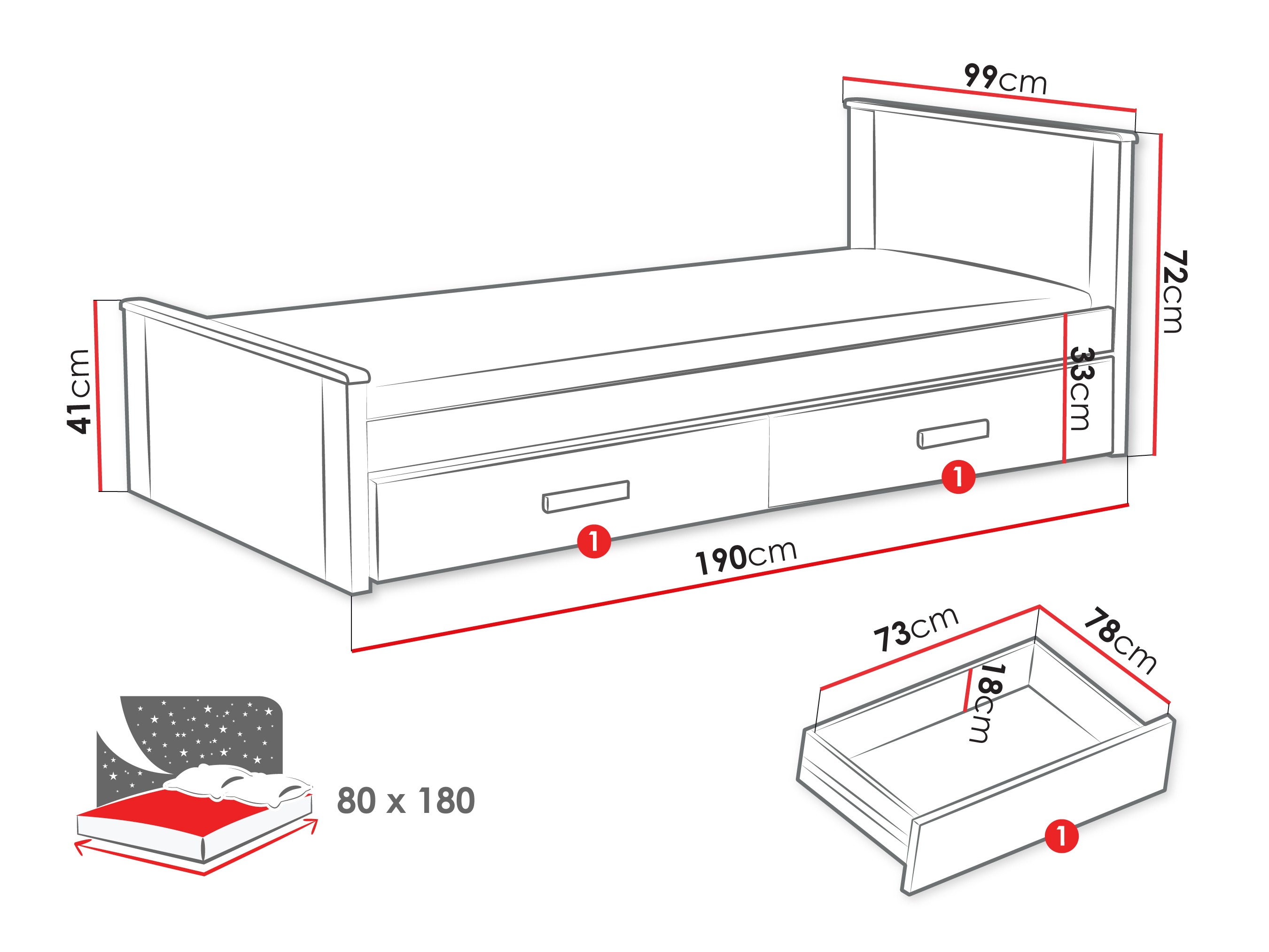 Bed Henderson 116 (White + Trufel)