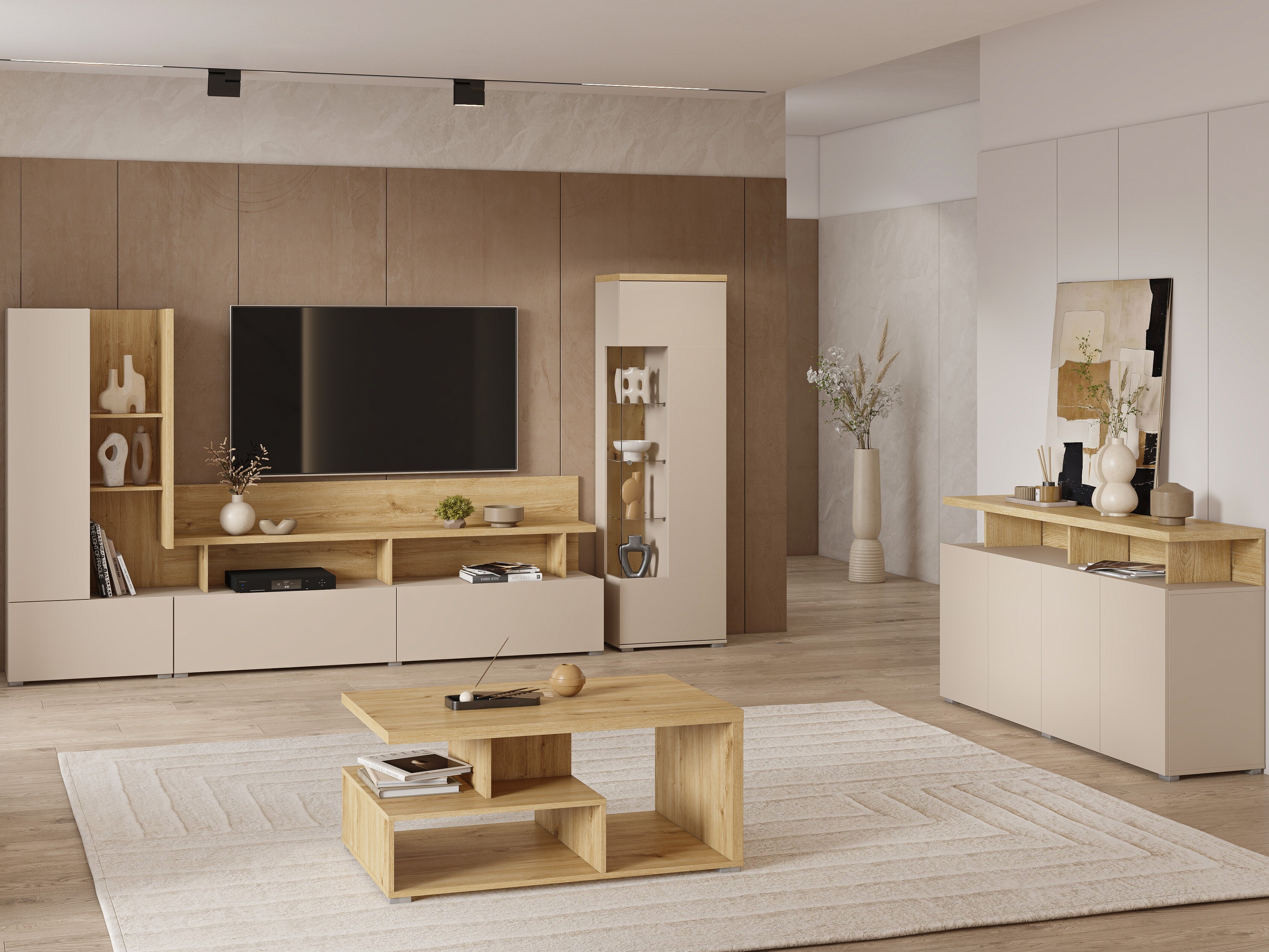 Bookcase Virvele 102 (Cashmere + Light oak)