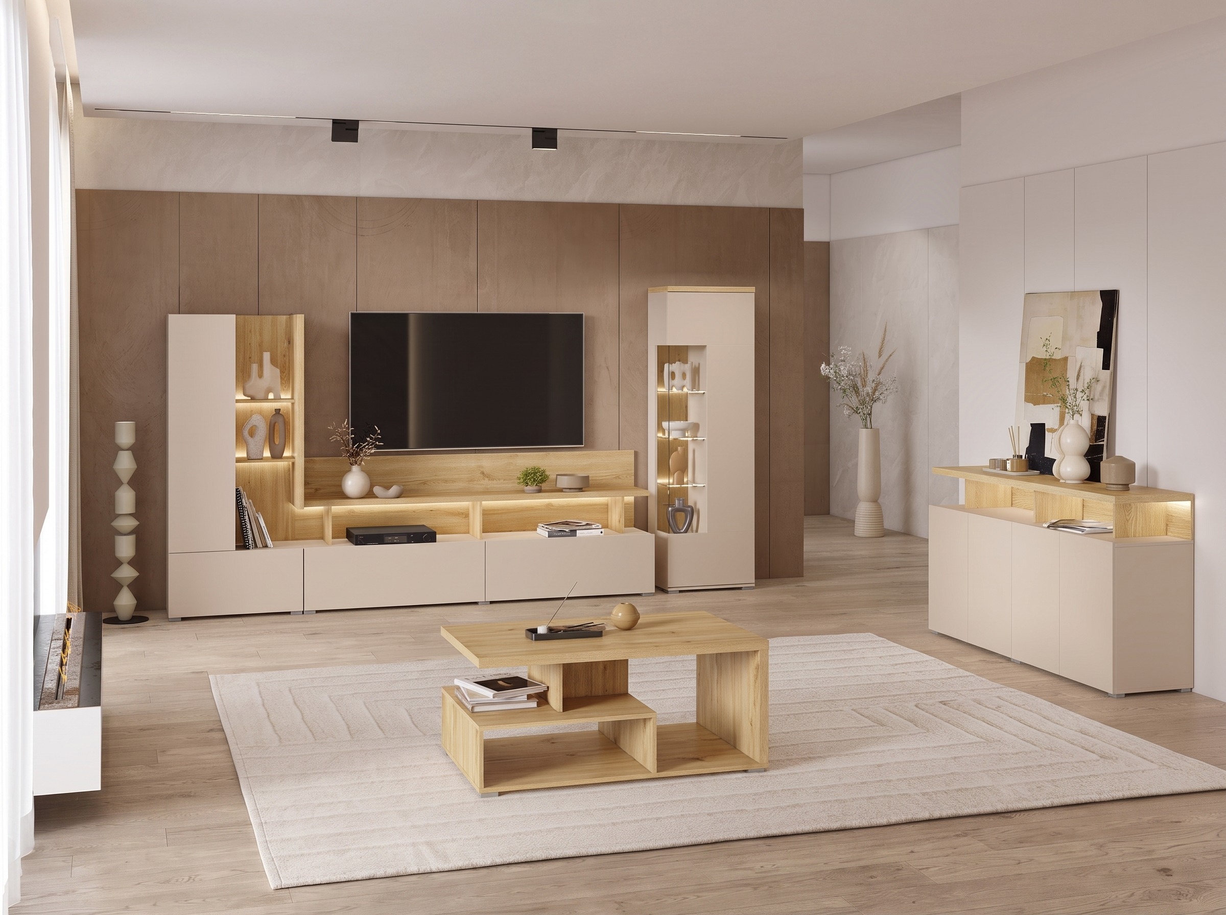 Living room set Virvele 101 (Cashmere + Light oak)