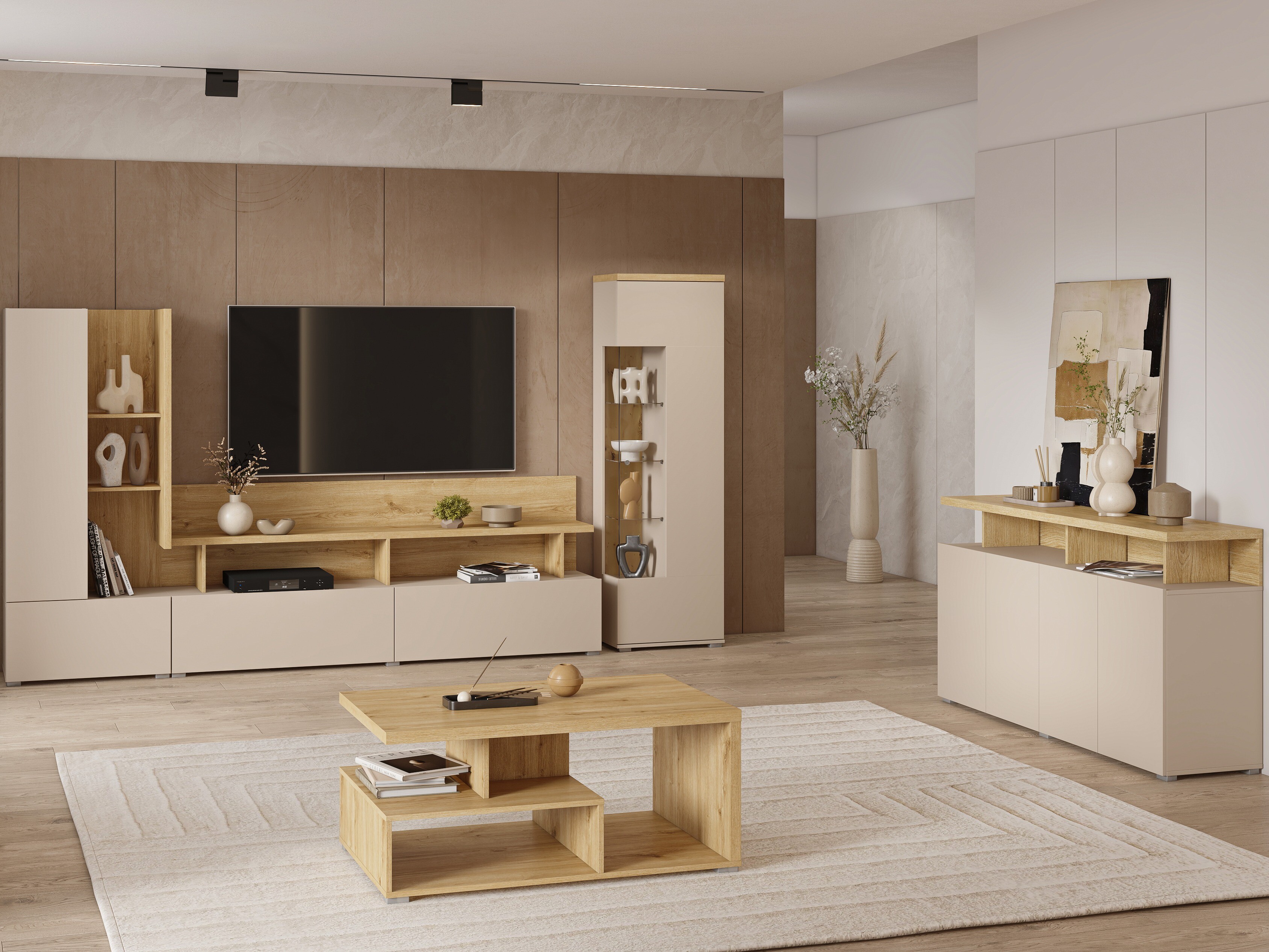 Living room set Virvele 101 (Cashmere + Light oak)