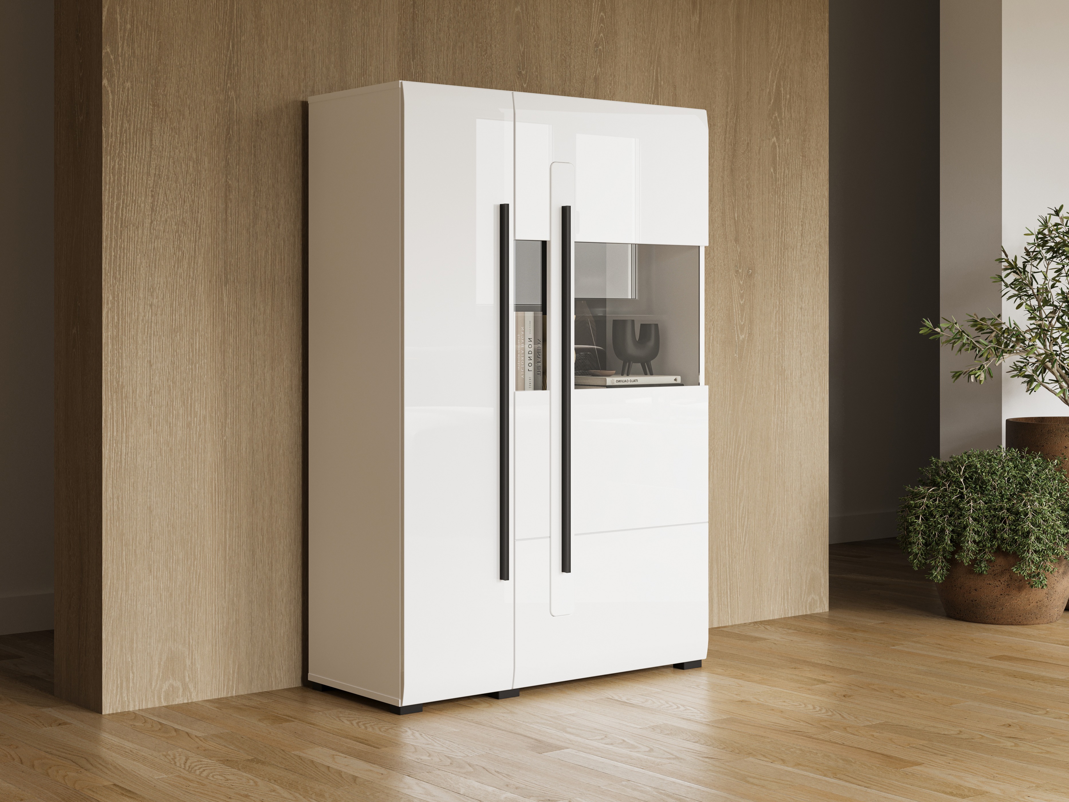 Sideboard Ophsalu 105 (White + Glossy white)