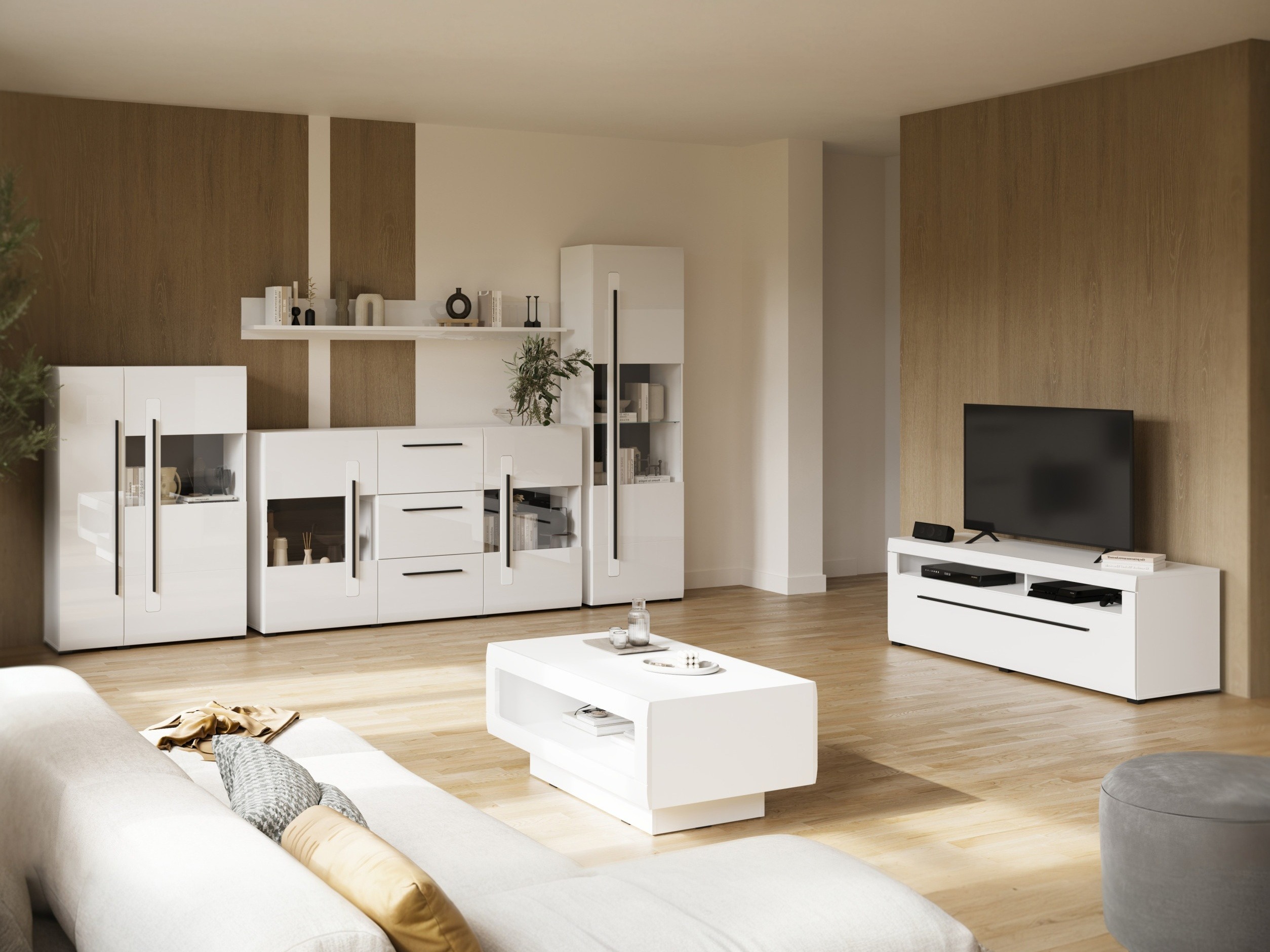 TV stand Ophsalu 103 (White + Glossy white)