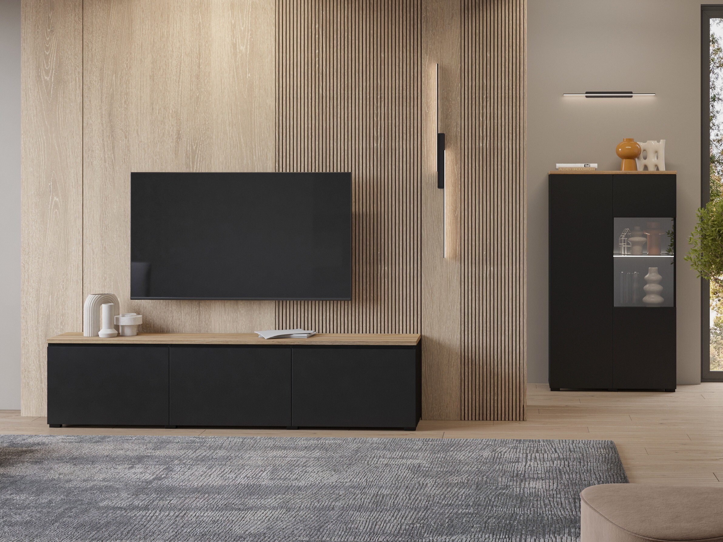 TV stand Baletu 115 (Black + Oak)
