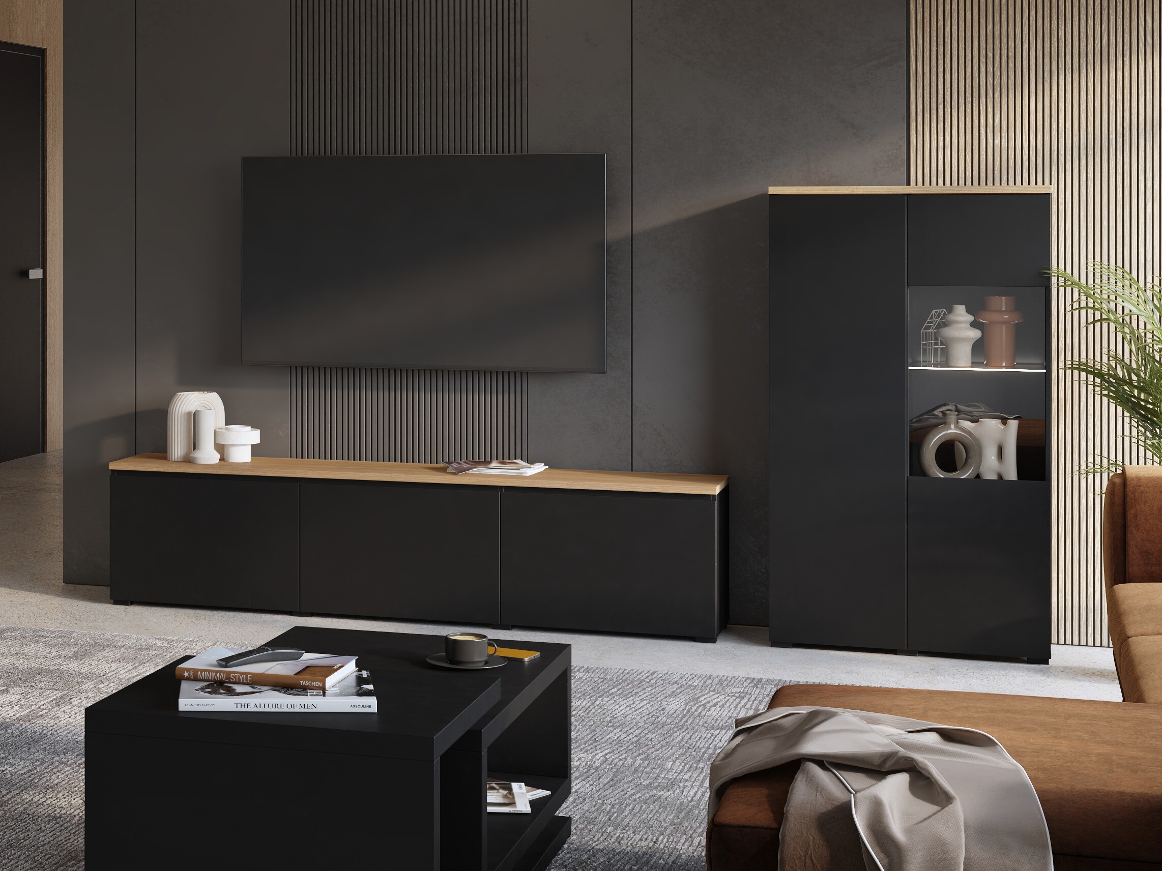 TV stand Baletu 115 (Black + Oak)